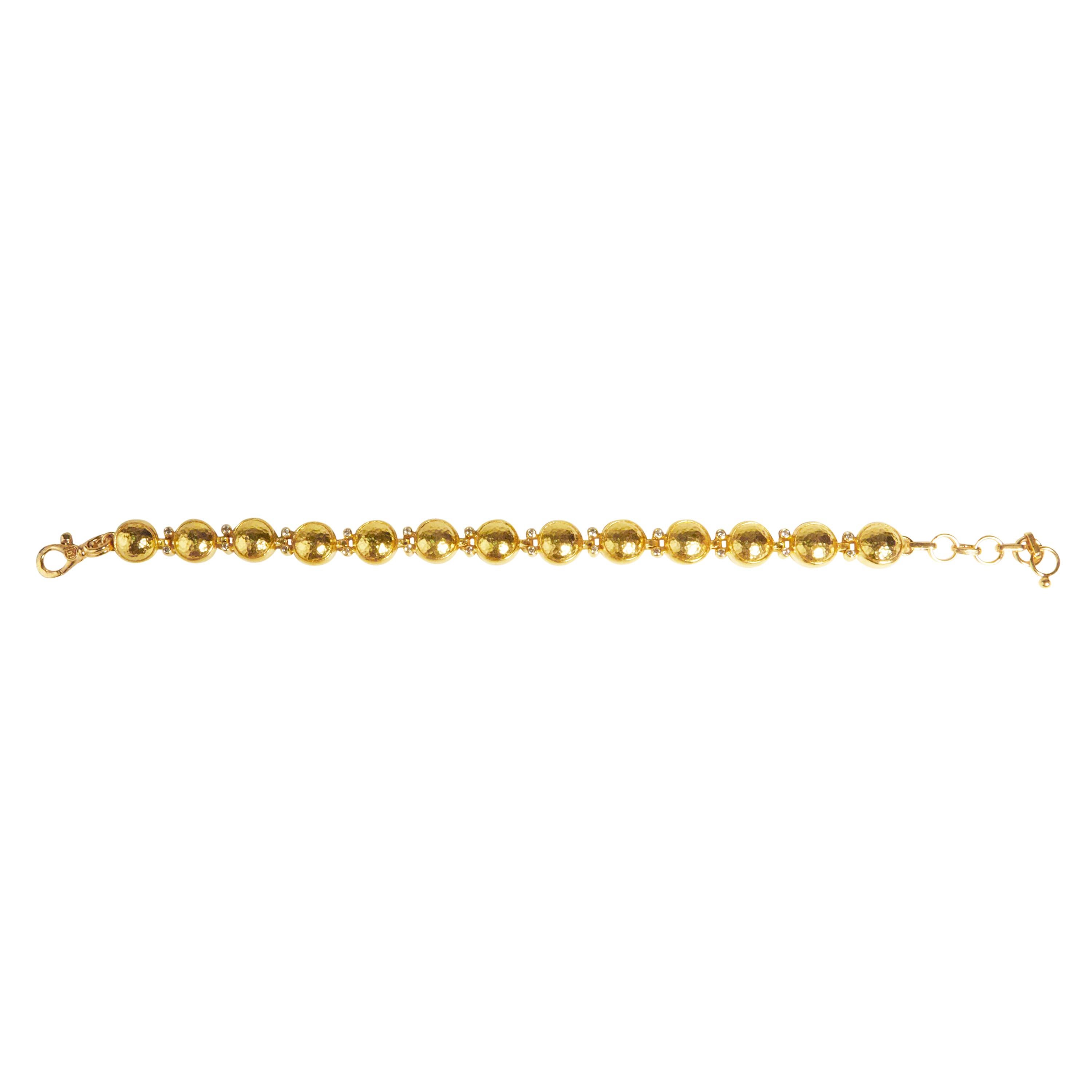 Contemporary GURHAN 24 Karat Hammered Yellow Gold and Diamond Amulet Link Bracelet For Sale