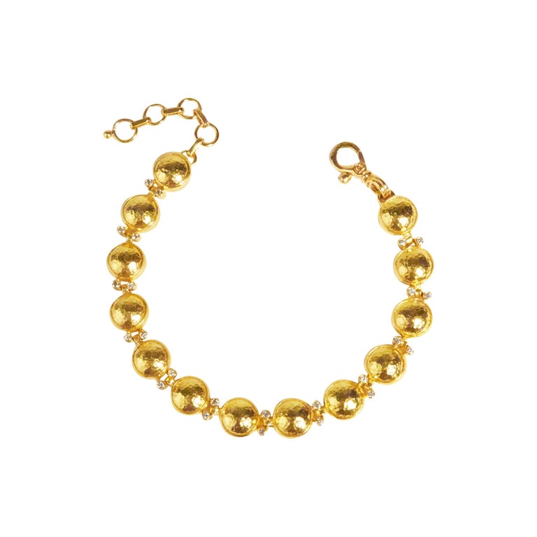 GURHAN 24 Karat Hammered Yellow Gold and Diamond Amulet Link Bracelet For  Sale at 1stDibs | 24 karat bracelet
