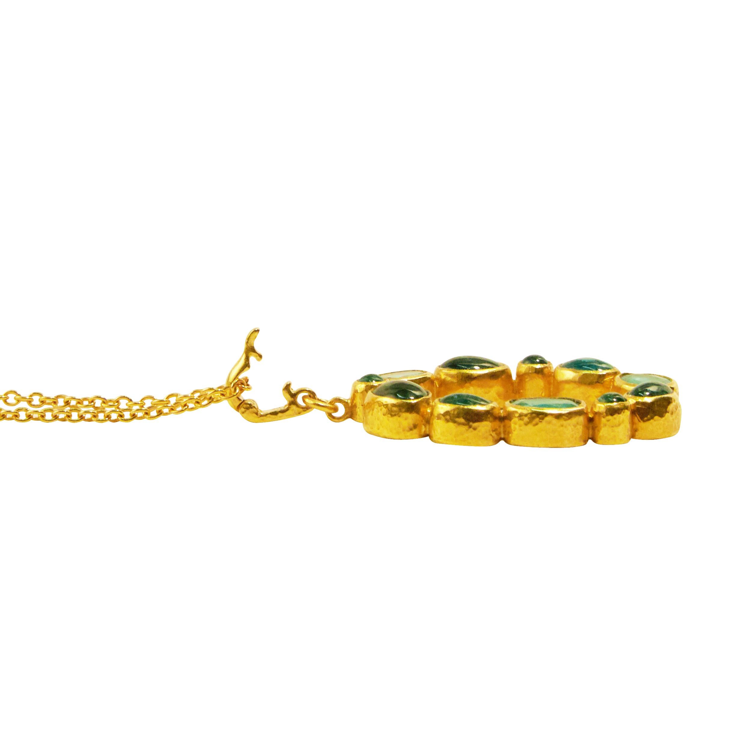 Contemporary GURHAN 24 Karat Hammered Yellow Gold Open Oval Emerald Pendant Necklace