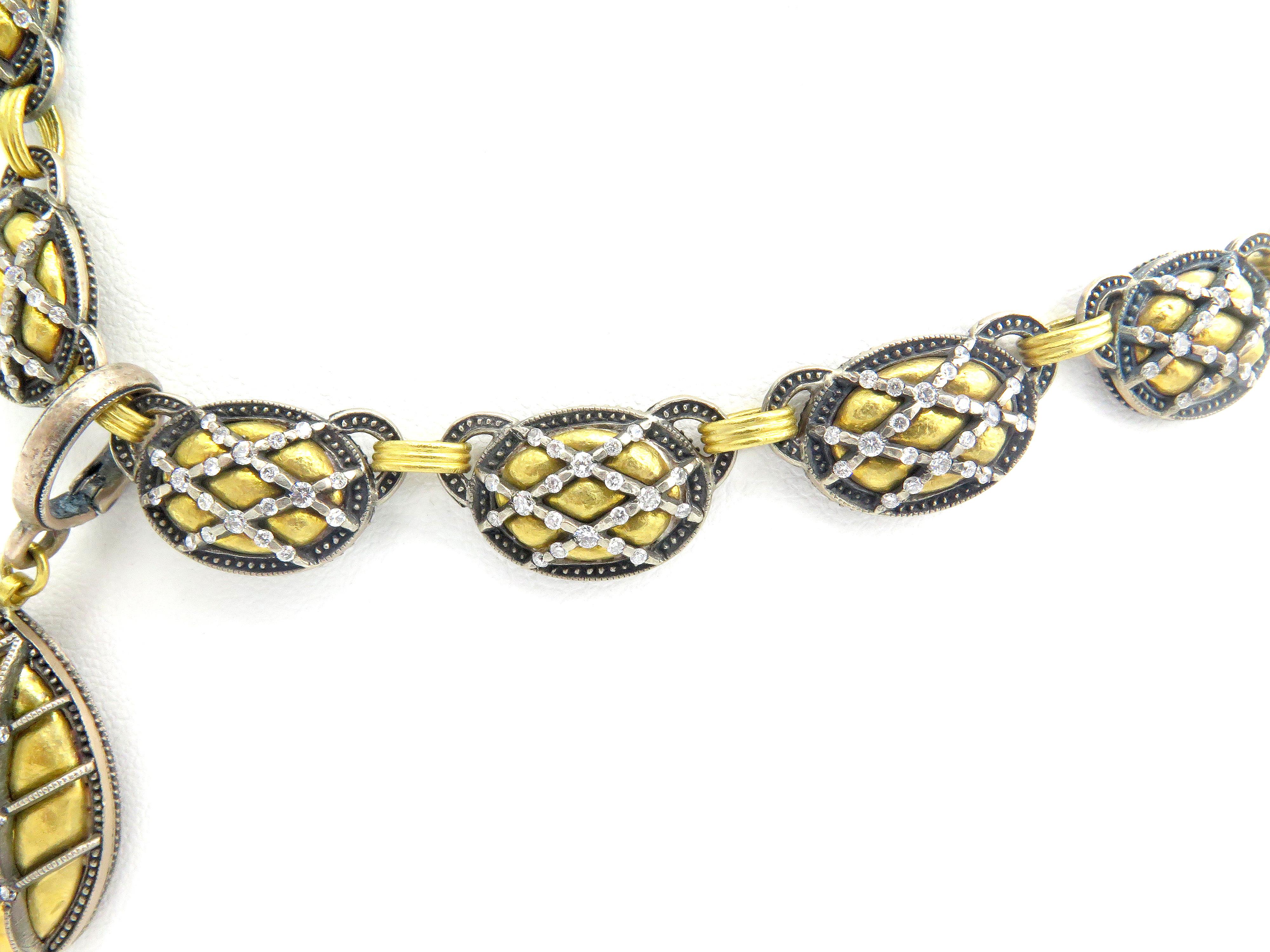 Art nouveau Gurhan Collier en or jaune 24 carats et argent avec diamants en vente