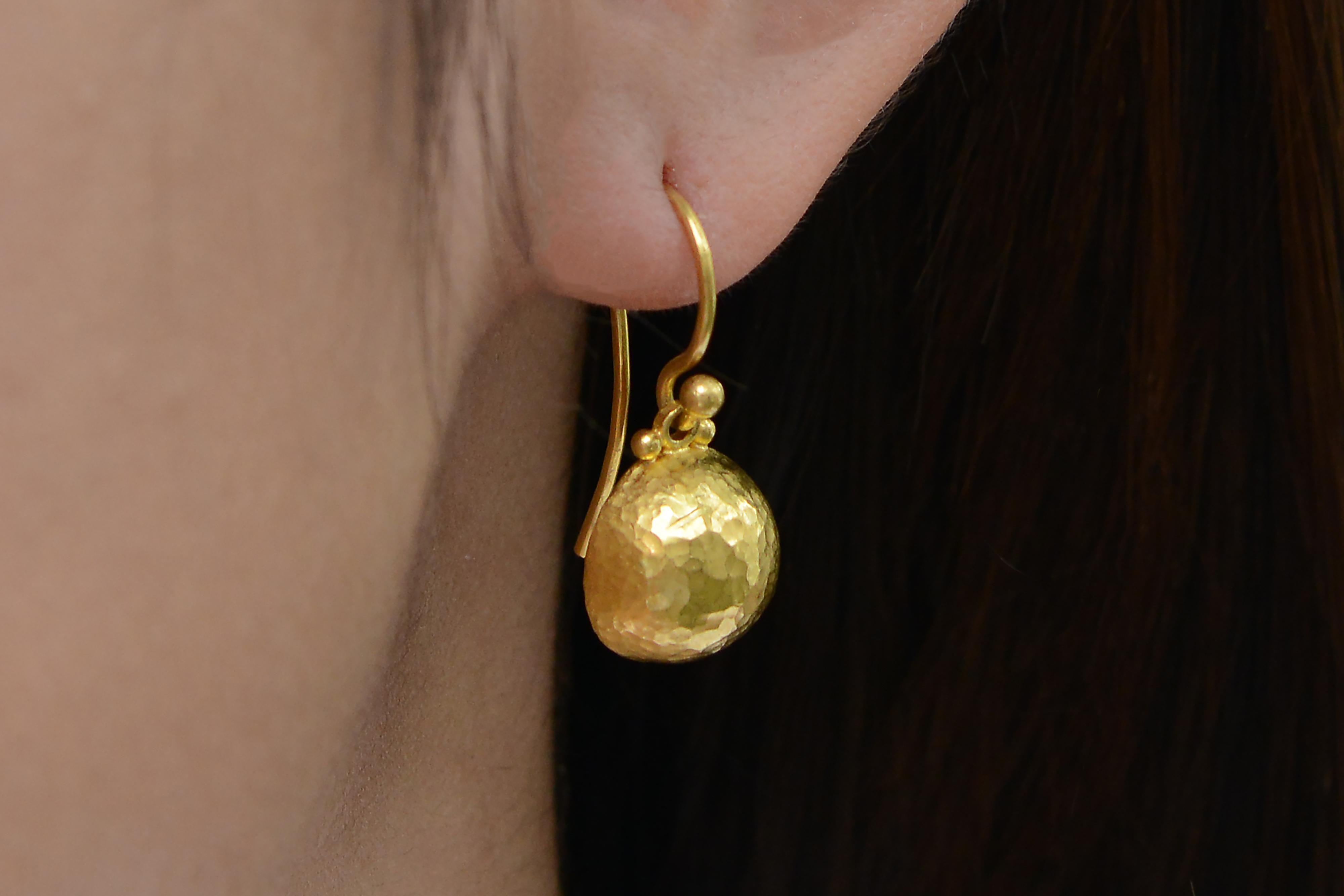 Contemporary Gurhan 24kt Gold Hammered Spell Drop Earrings