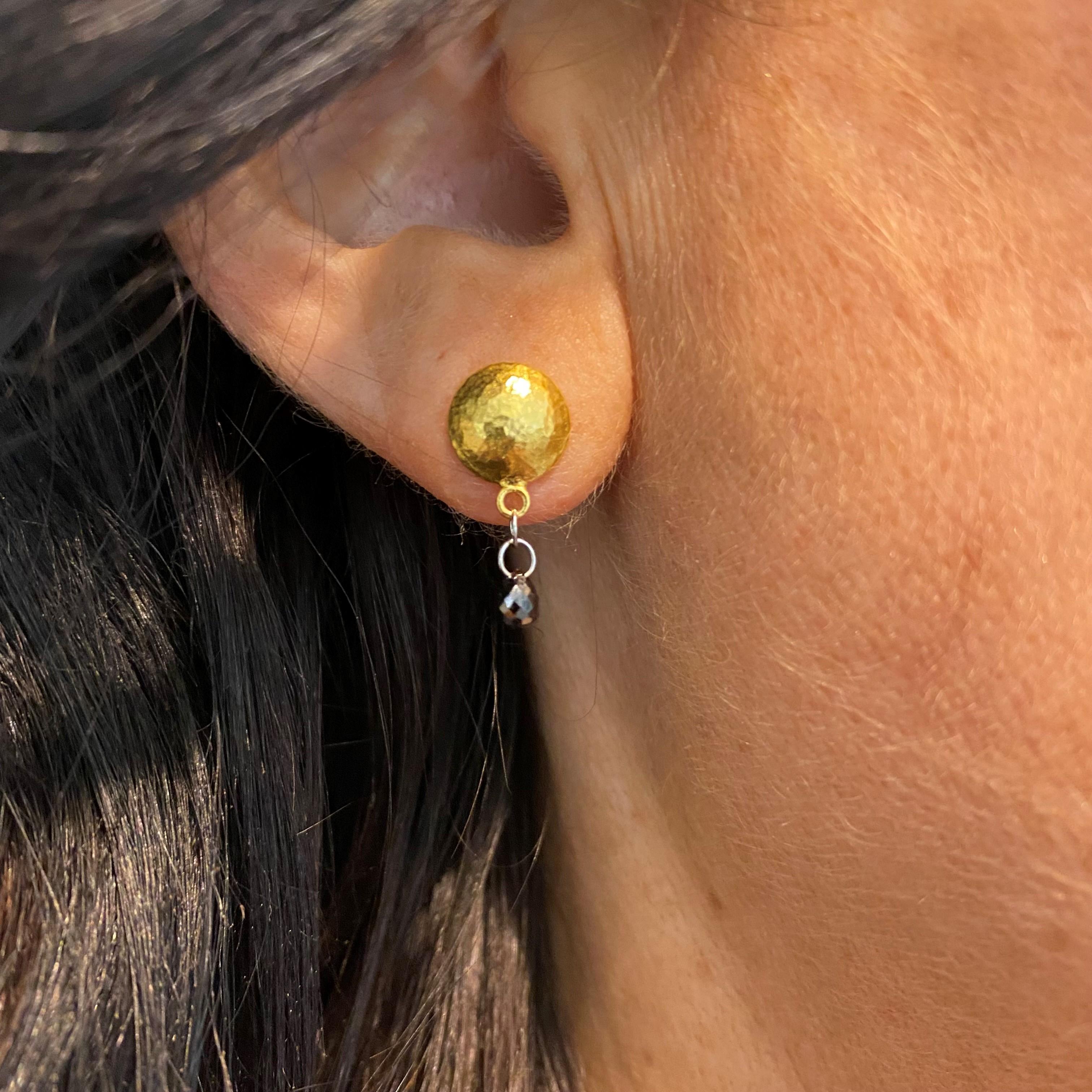 Women's or Men's Gurhan 24kt Gold Spell Button Drop Earrings For Sale