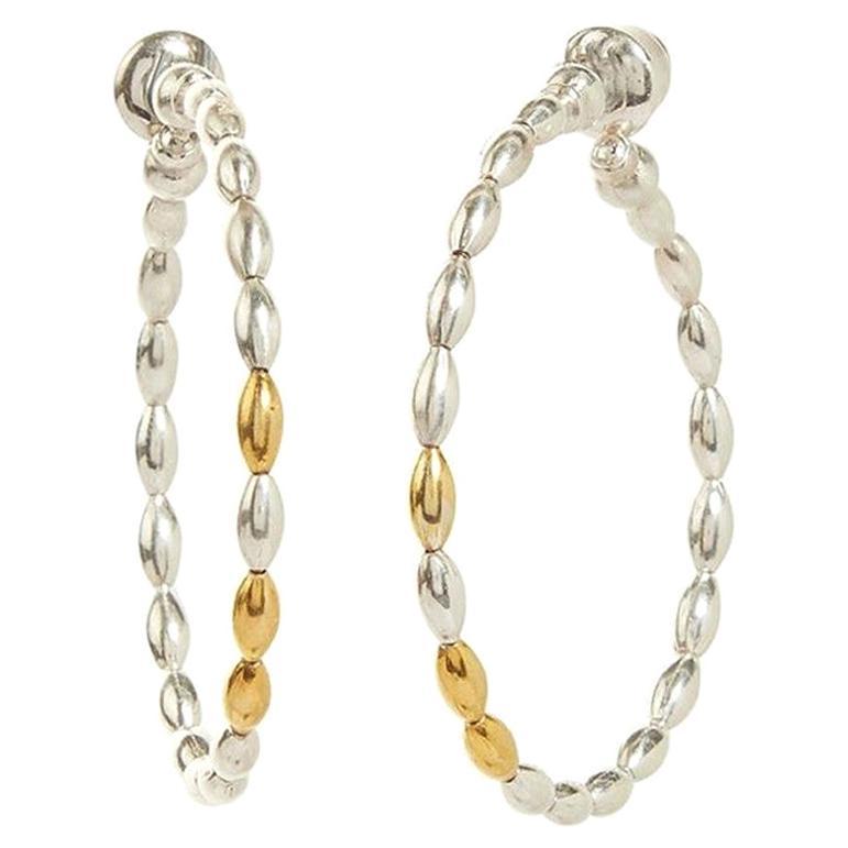 Gurhan 24kt Yellow Gold and Silver Olive Hoop Earrings For Sale