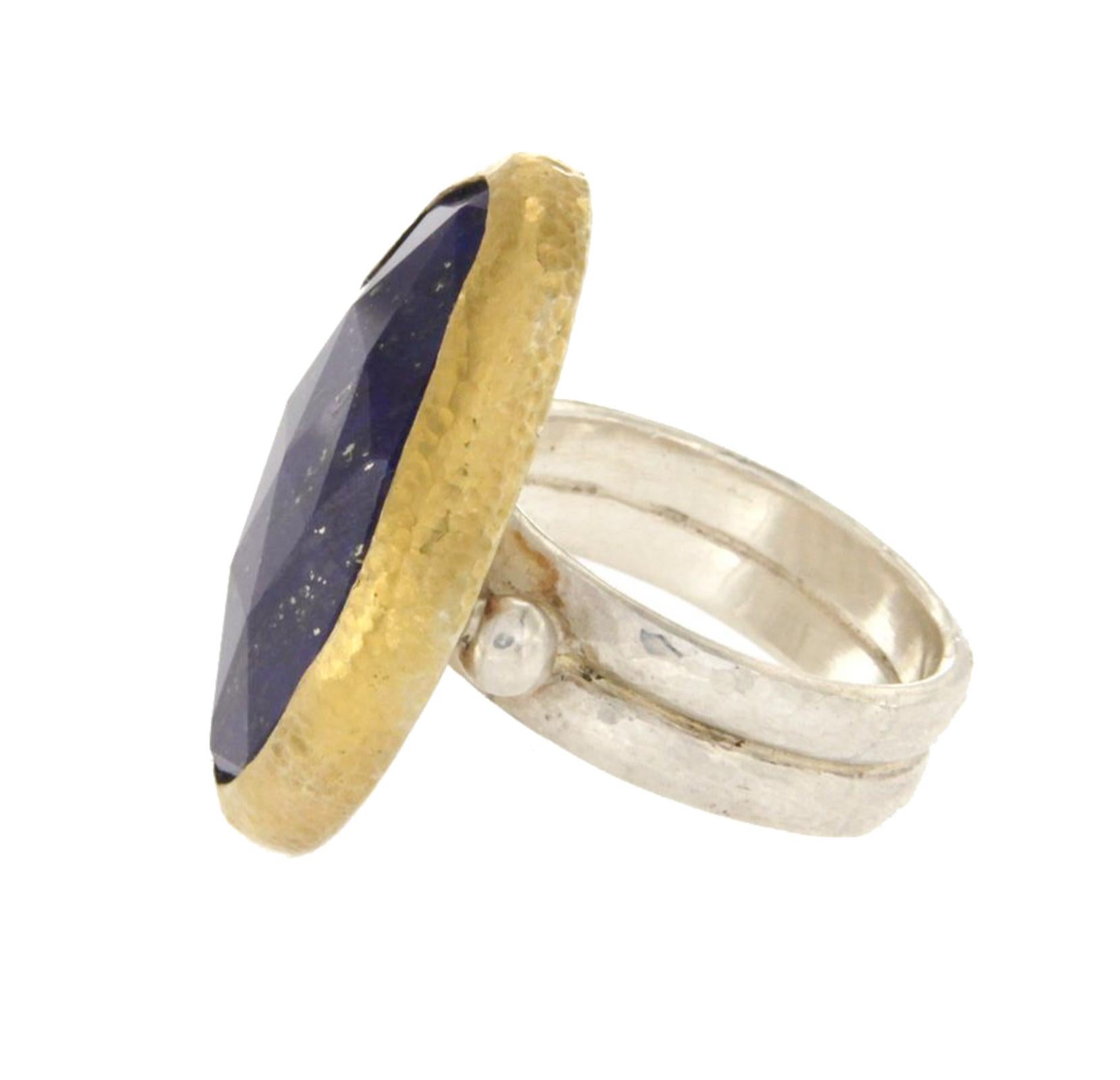 Top: 26.5 mm
Band Width: 6 mm
Metal: Yellow Gold & 925 Sterling Silver
Size: 6.5
Hallmarks: Gurhan 925
Total Weight: 11.2 Grams
Stone Type: Lapis
Condition: Pre Owned
Estimated Retail Price: $1400
Stock Number: U416