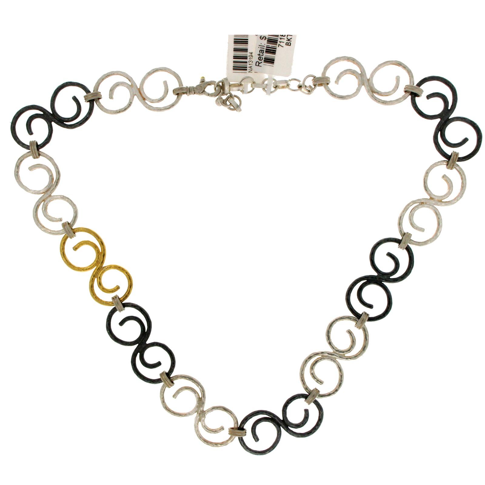 Gurhan 925 Sterling Silver and Gold Vortex Link Chain Necklace