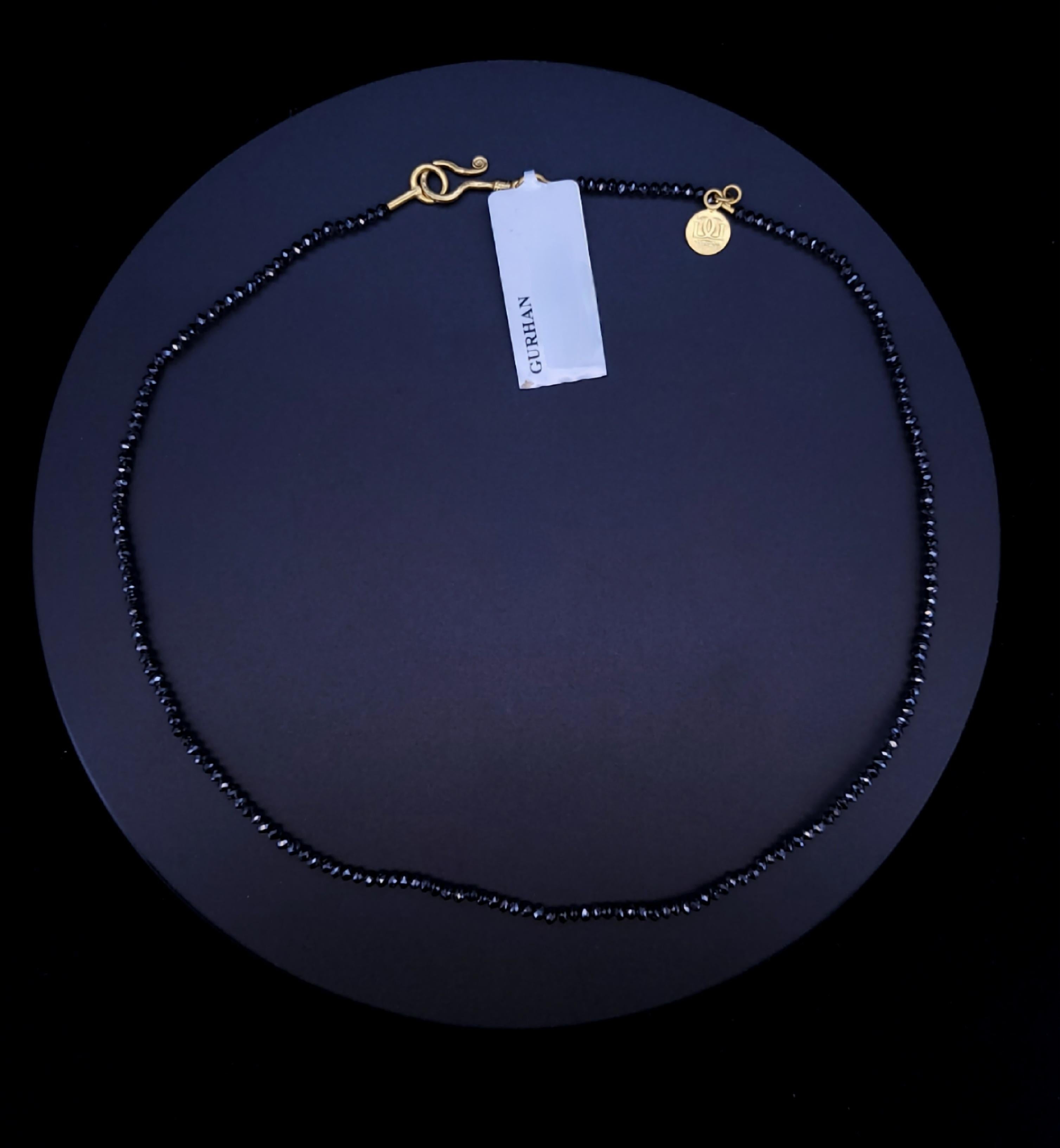 Bead GURHAN 990 22k yellow gold 4ctw black diamonds necklaces 16'' stamped For Sale