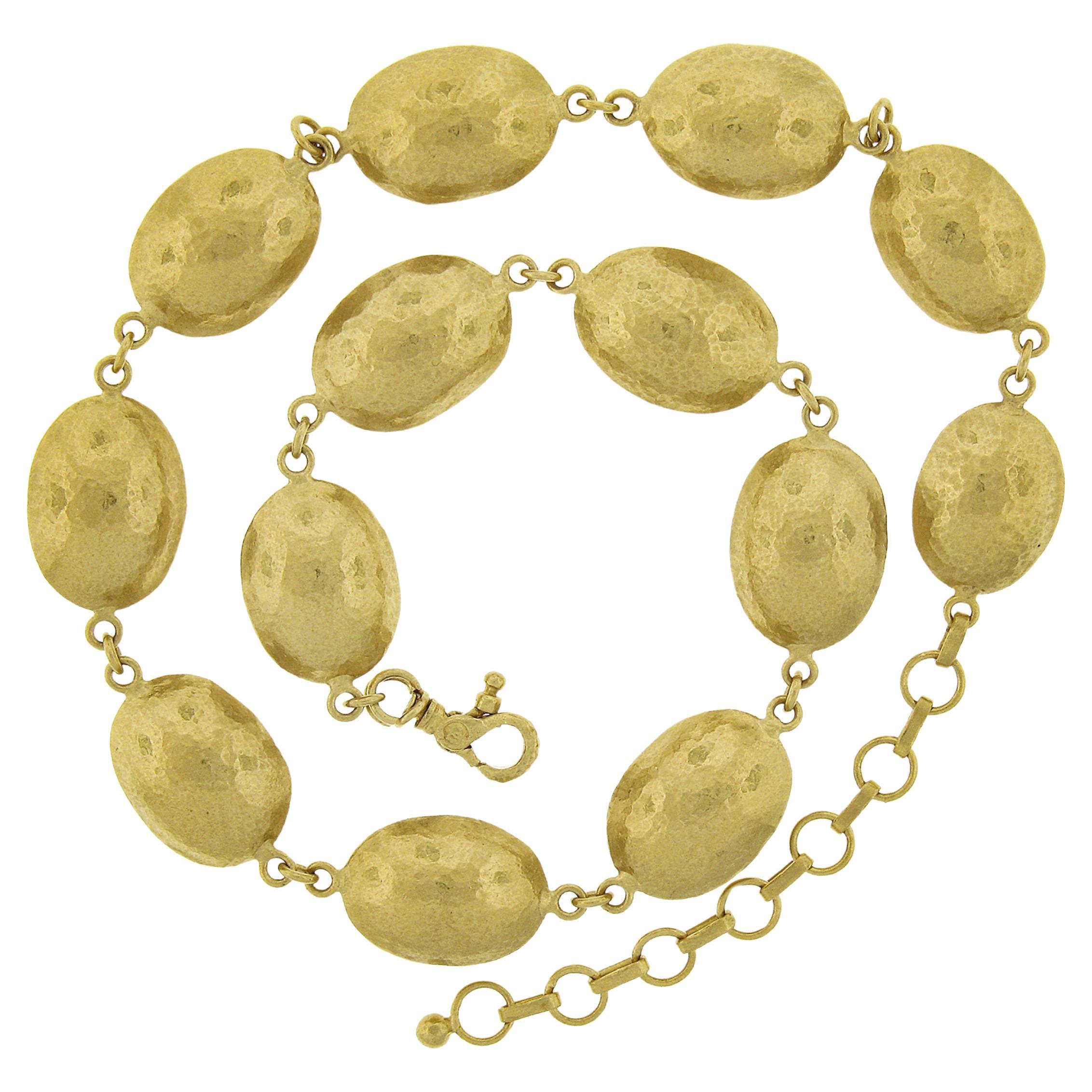 Gurhan .990 Yellow Gold 17.5" Puffed Domed Hammered Oval Link Chain Necklace For Sale