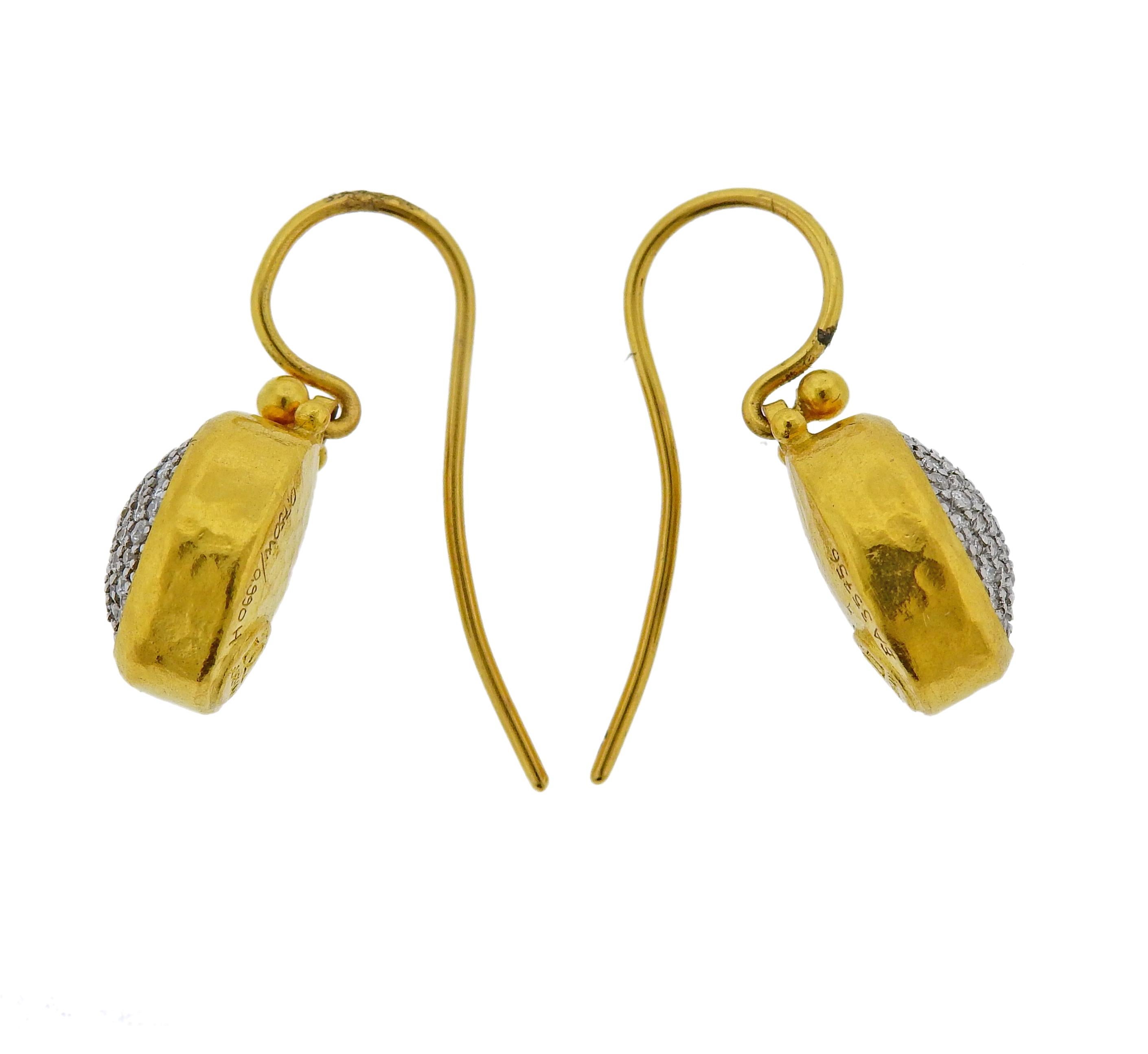 Brand new item made in 18k white gold and 22K yellow gold Amulet Pave diamond drop earrings by Gurhan, set with approx. 0.43ctw of GH/VS white diamonds. Retail $4,620.