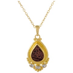 Gurhan Amulet Hue 24K/22K Gold Diamond and Arabic Intaglio Pendant Necklace