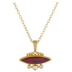 Gurhan Amulet Womens 24K/22K Yellow Gold Diamond and Tourmaline Pendant Necklace