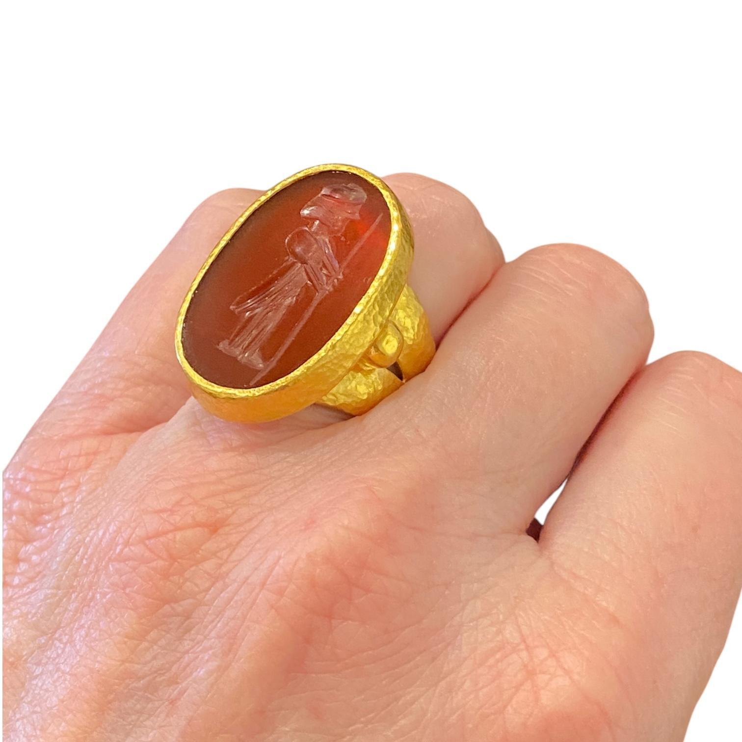 GURHAN Antiquities 24K Gold Large Carnelian Intaglio Signet Ring 4
