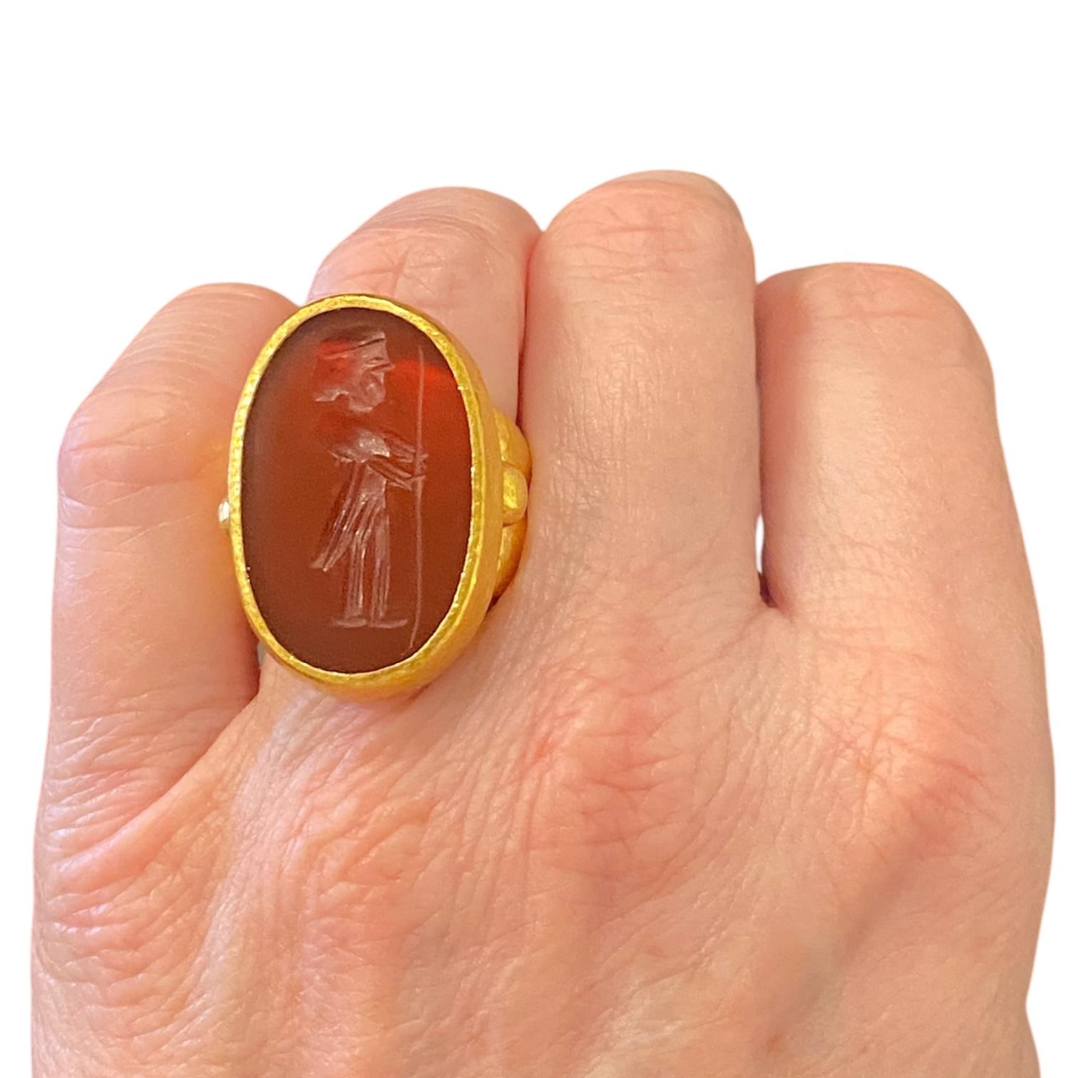 GURHAN Antiquities 24K Gold Large Carnelian Intaglio Signet Ring 6