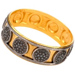 Gurhan Black Diamond 24 Karat Gold Silver Wide Bangle Bracelet