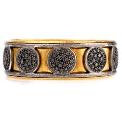Gurhan Black Diamond 24 Karat Gold Silver Wide Bangle Bracelet