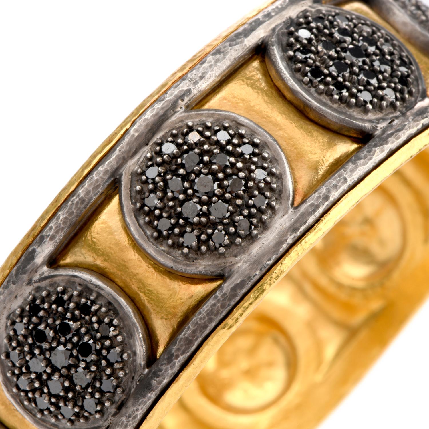 Women's or Men's Gurhan Black Diamond 24 Karat Gold Silver Wide Bangle Bracelet