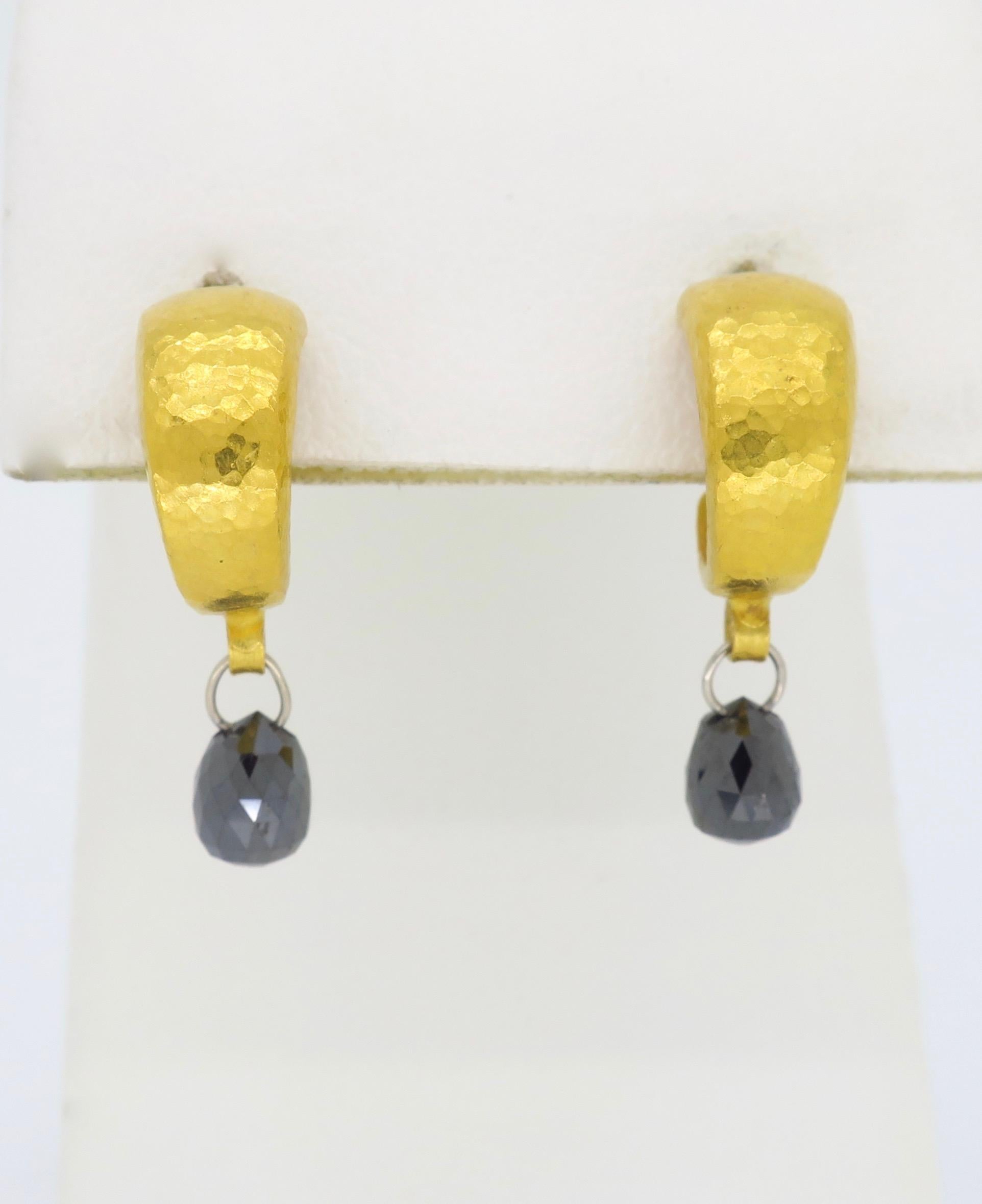 Women's or Men's Gurhan  Black Diamond gold Drop Earrings