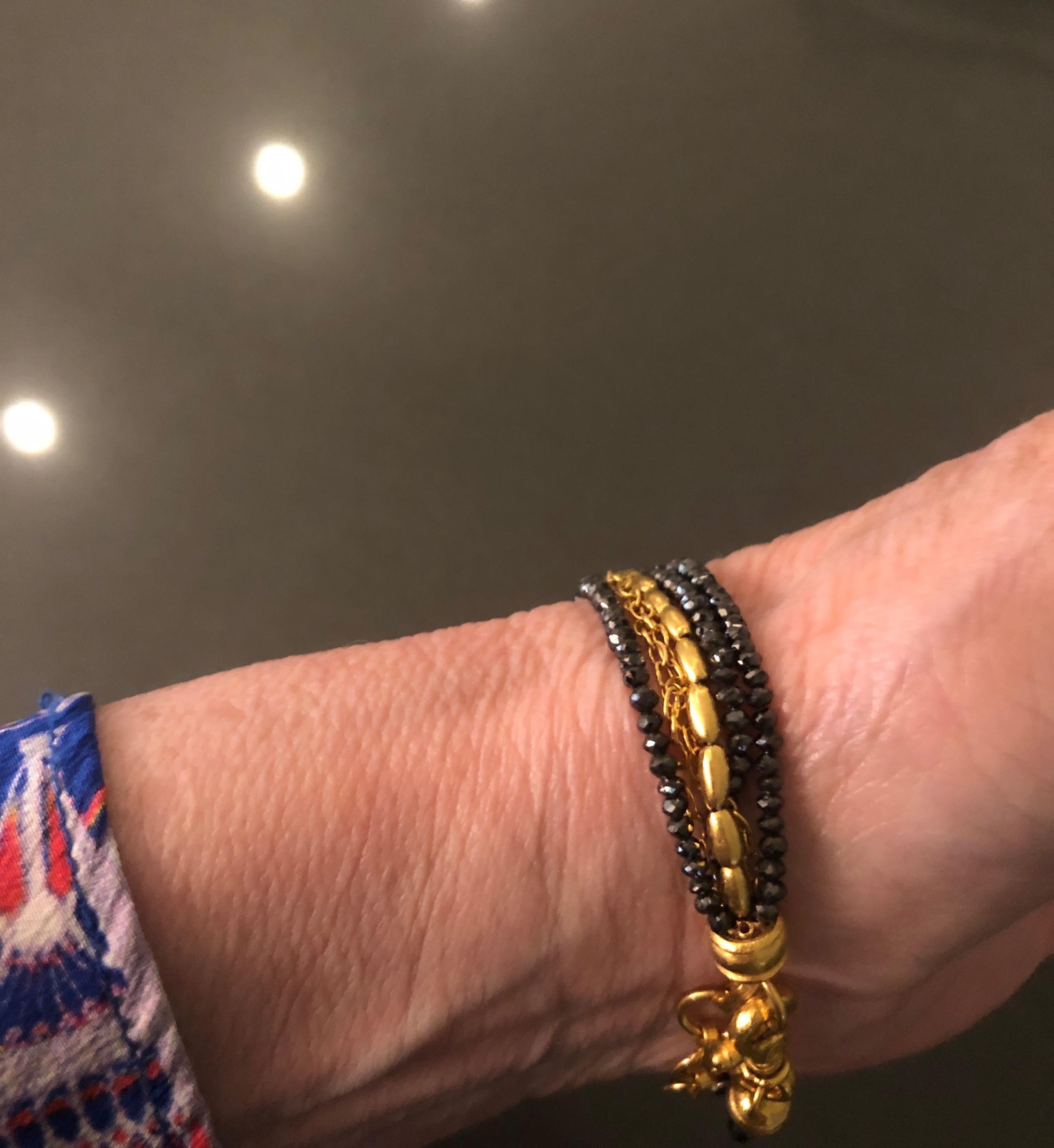 Women's Gurhan Black Diamond Yellow Gold Multi Strand Bracelet with White Diamonds For Sale