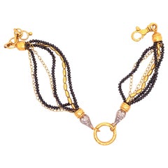 Vintage Gurhan Black Diamond Yellow Gold Multi Strand Bracelet with White Diamonds