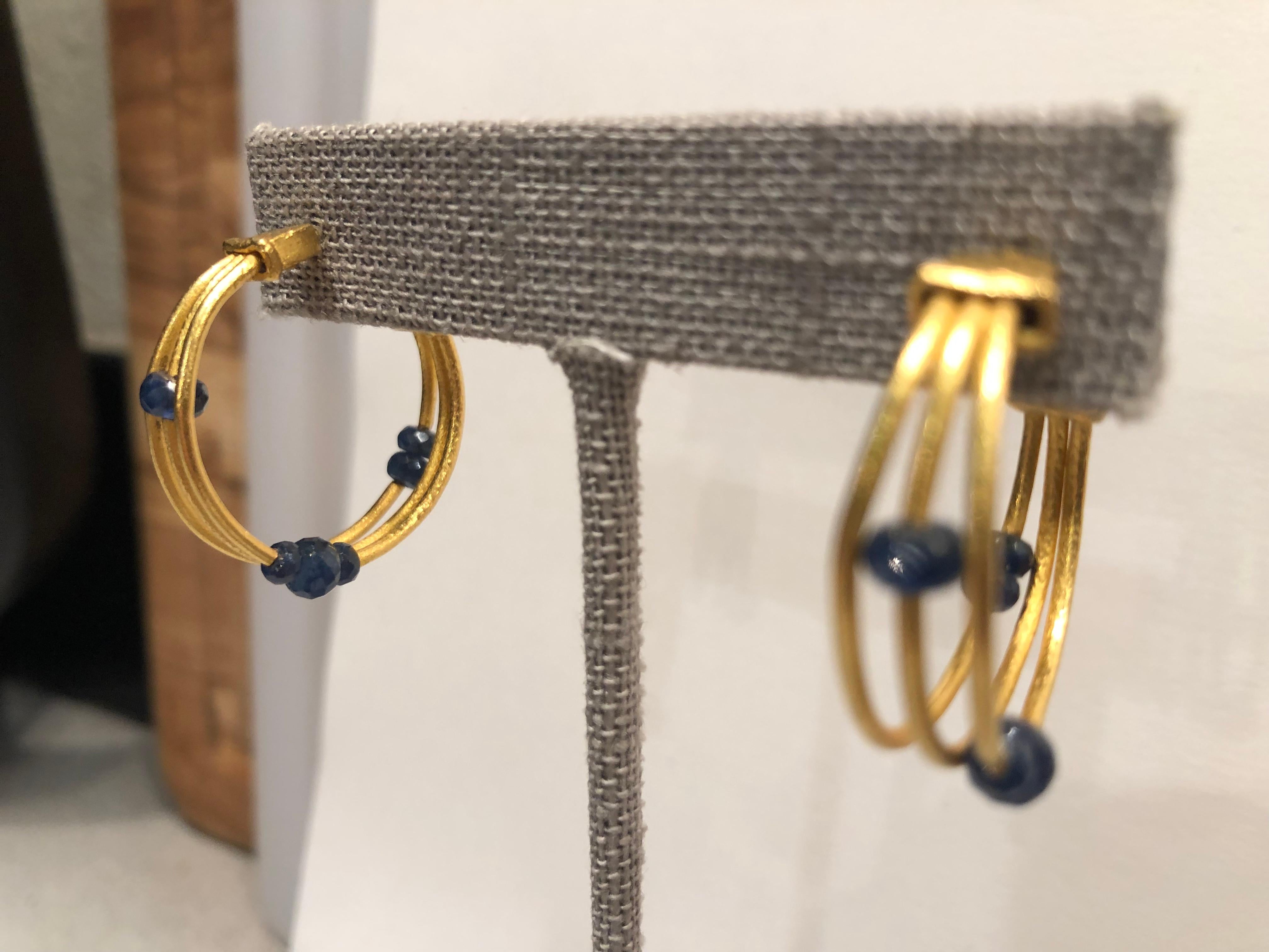 Artisan Gurhan Blue Saphire and 24k Gold Hoop Earrings