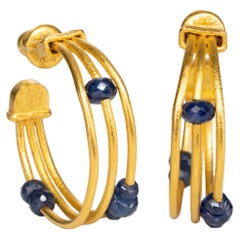Gurhan Blue Saphire and 24k Gold Hoop Earrings