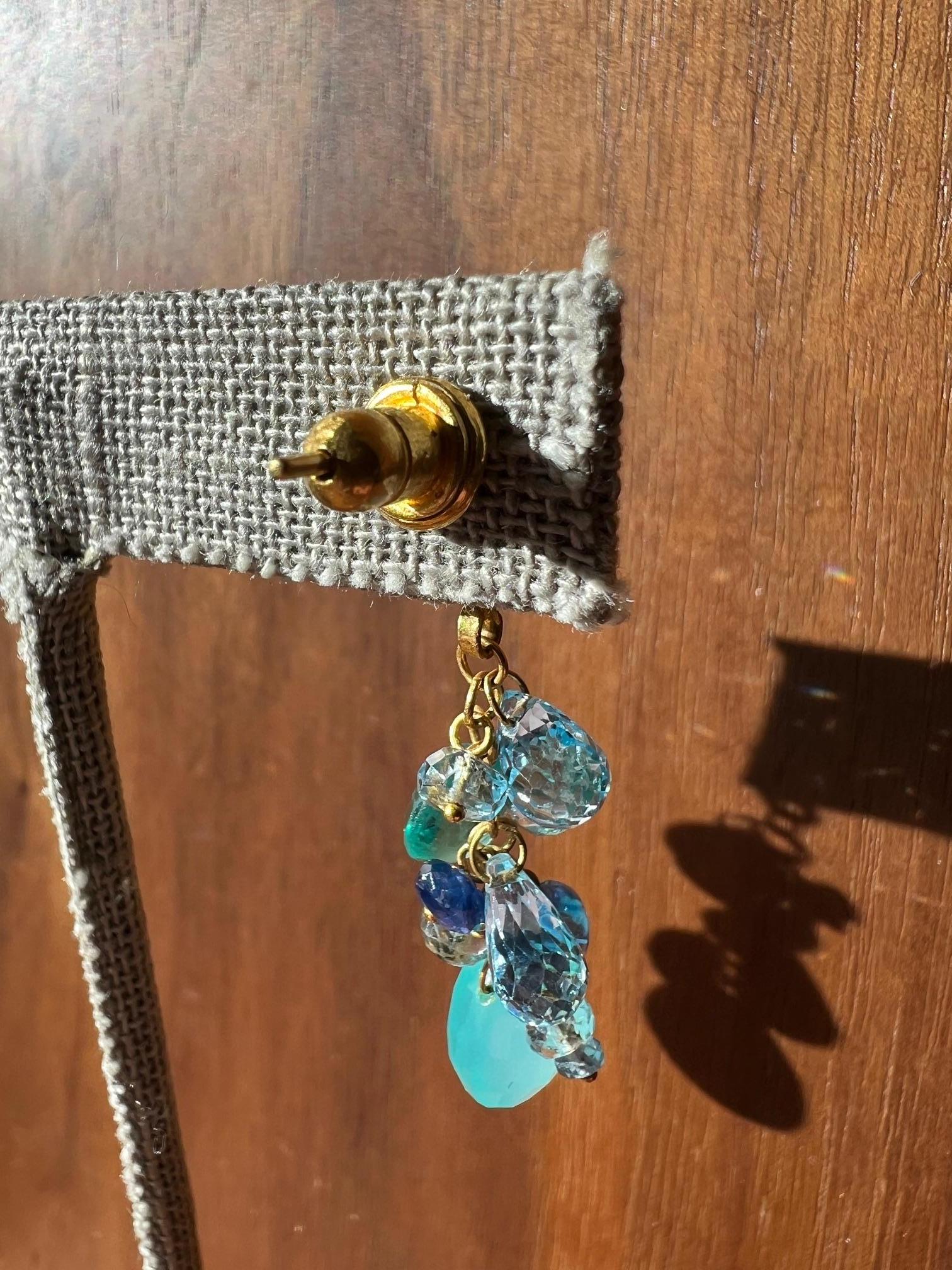 Women's Gurhan Blue Sapphire And Aquamarine 24ky Gold Multi Gemstone Dangle Earrings For Sale