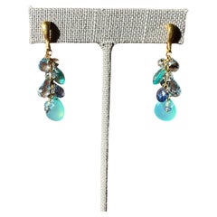 Gurhan Ohrhänger mit blauem Saphir, Topas, Aquamarin und 24 Karat Gold Multi-Edelsteinen
