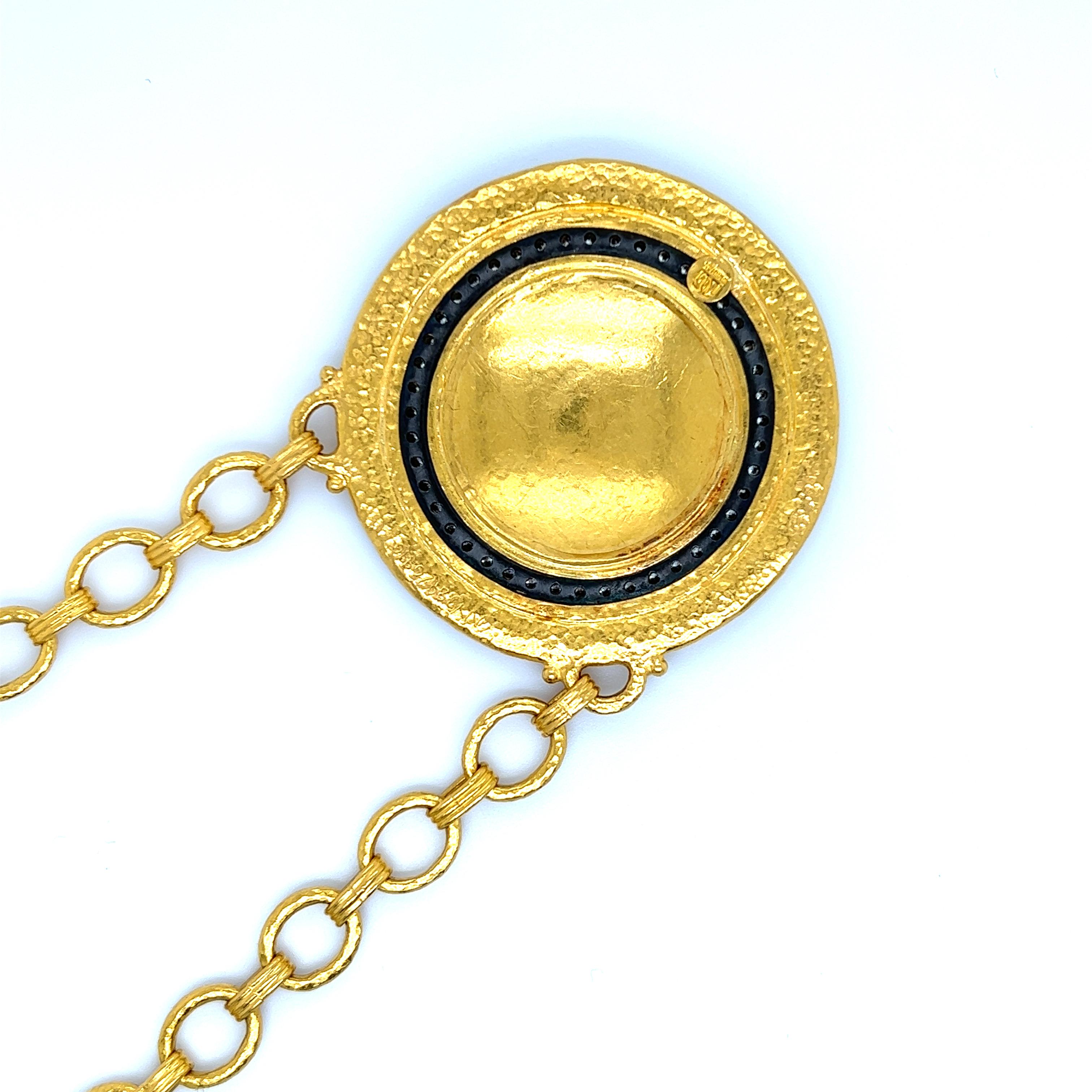 Round Cut Gurhan Diamond Round Medallion Necklace 24 Karat Solid Gold For Sale