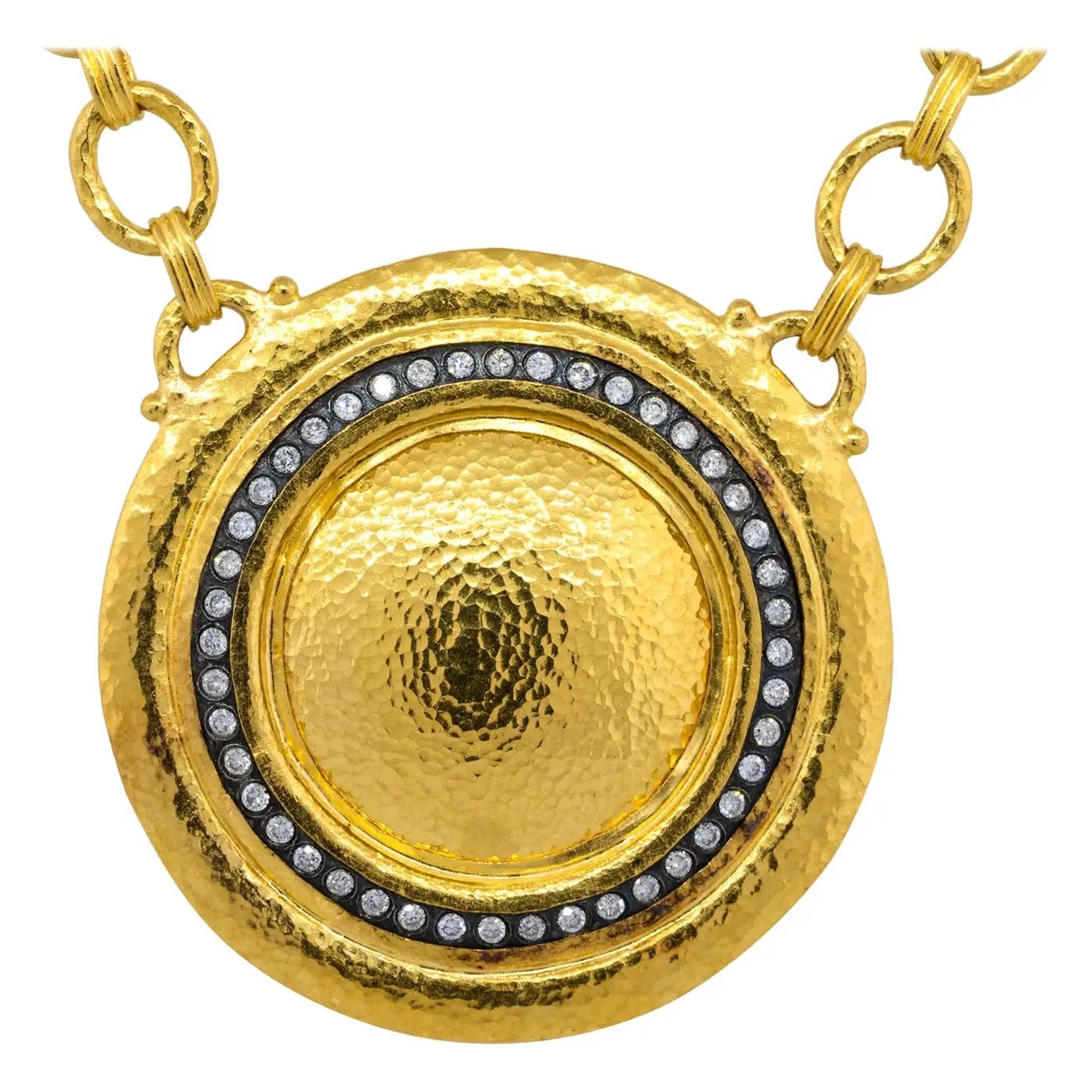 Gurhan Collier médaillon rond en or massif 24 carats avec diamants en vente