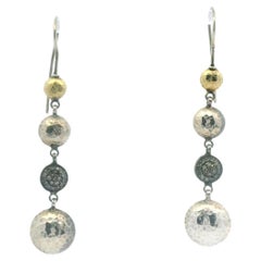 Pendientes largos de lenteja con pavé de diamantes, plata y oro amarillo de 24 quilates Gurhan