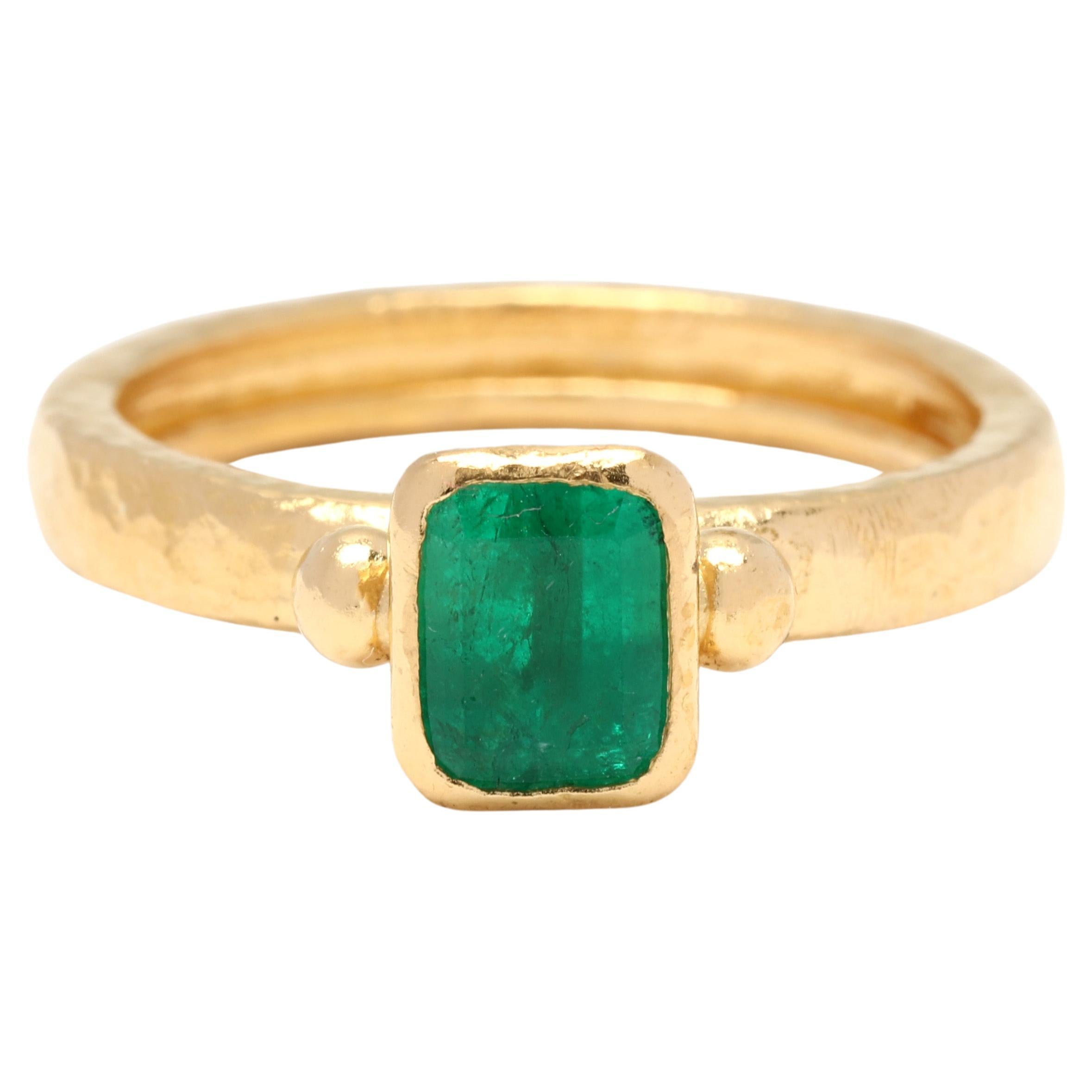 Gurhan Emerald Engagement Ring, 24K Yellow Gold, Ring Size 6.5, Dainty For Sale
