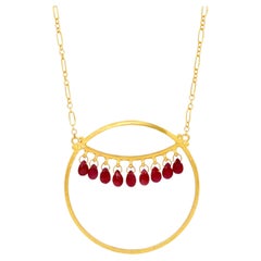 GURHAN Faceted Pear Drop Rubies Round Pendant Chain Necklace 24K Yellow Gold
