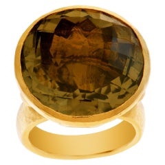 Gurhan Faceted Quartz Ring in 24 Karat Hammered Yellow Gold