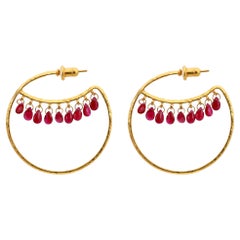 GURHAN Faceted Ruby Pear Drop Hoop Earrings 24K Yellow Gold