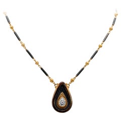 Retro Gurhan Gold Hammered Imperial Diamond Finish Blackened Silver Tear Drop Necklace