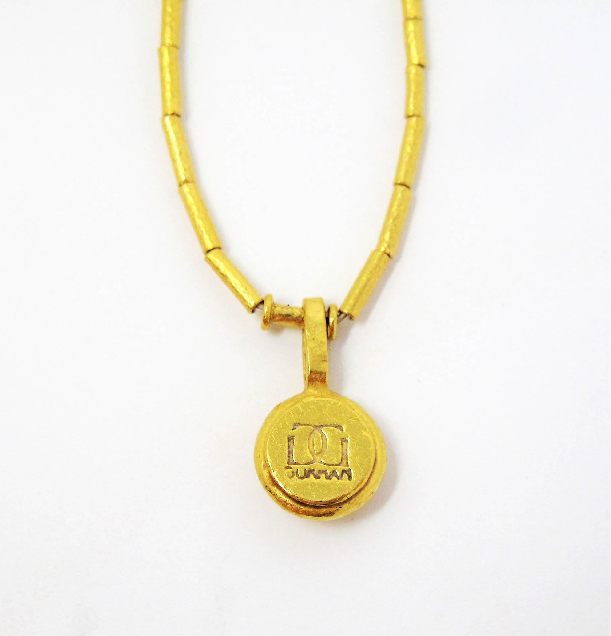Gurhan Hammered 24 Karat Gold Rain Diamond Solitaire Pendant Necklace 1
