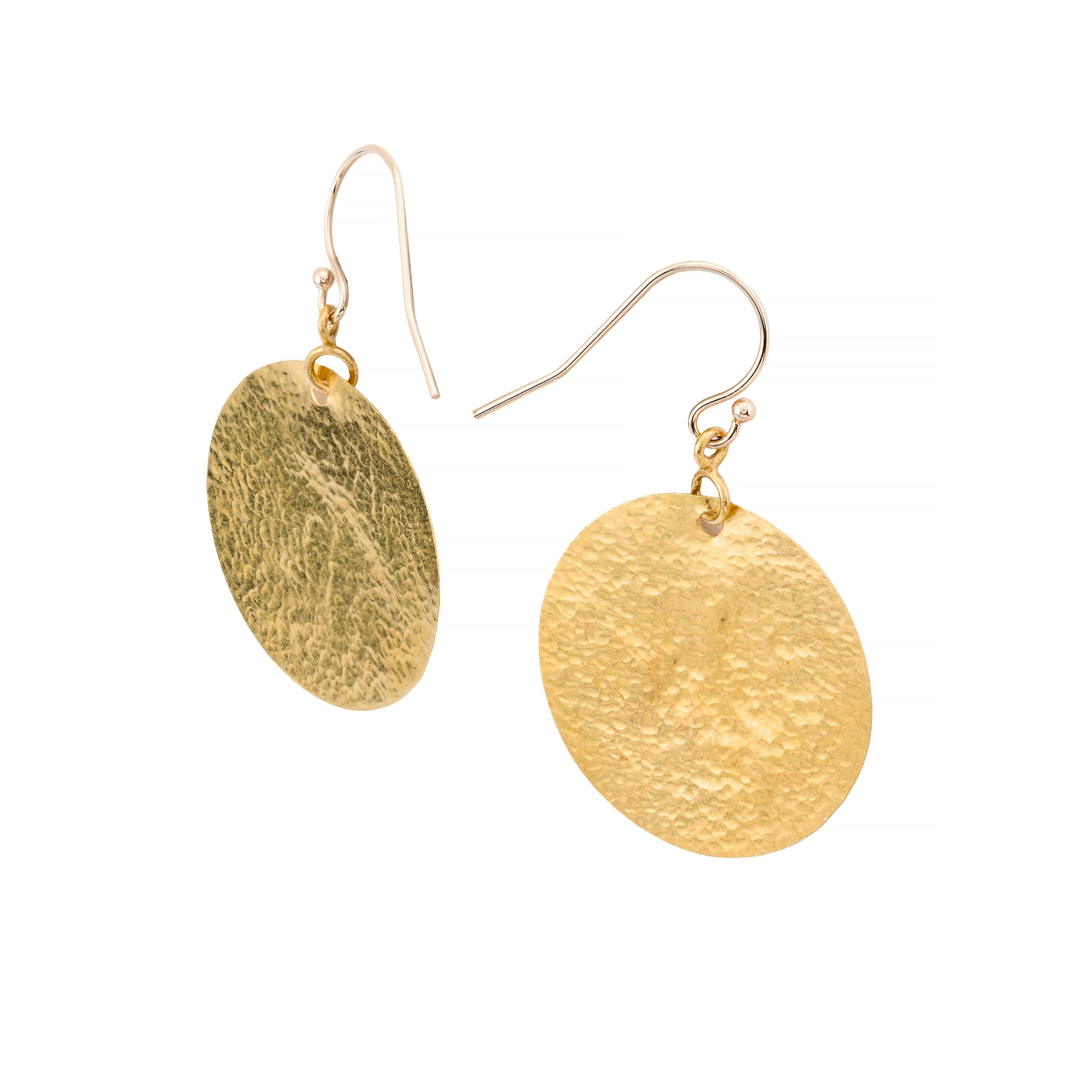 Pendientes Disco Martillado Gurhan en Oro de 24 Kilates Diámetro Grande 1 en Excelente estado para la venta en Boston, MA