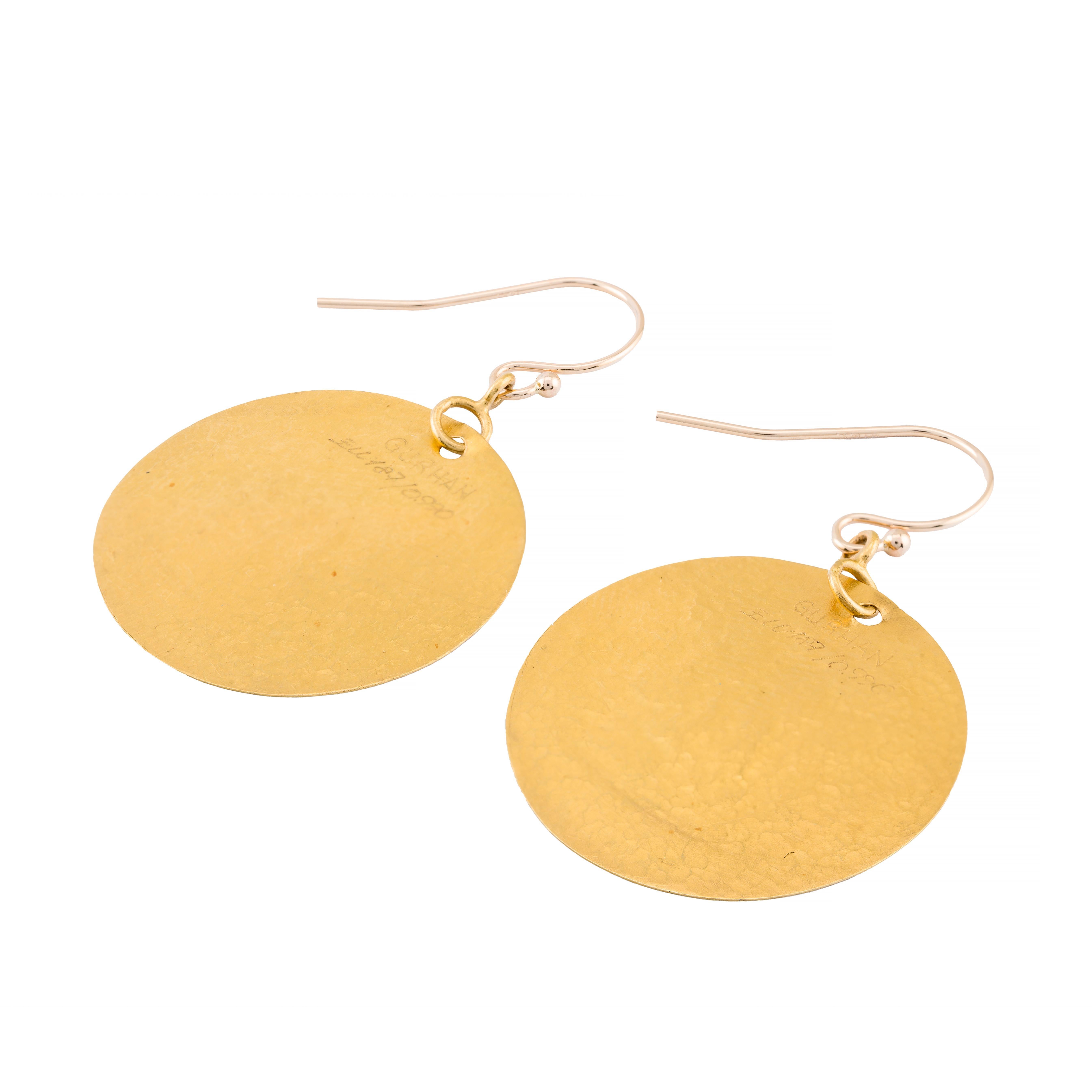 Pendientes Disco Martillado Gurhan en Oro de 24 Kilates Diámetro Grande 1 en venta 1