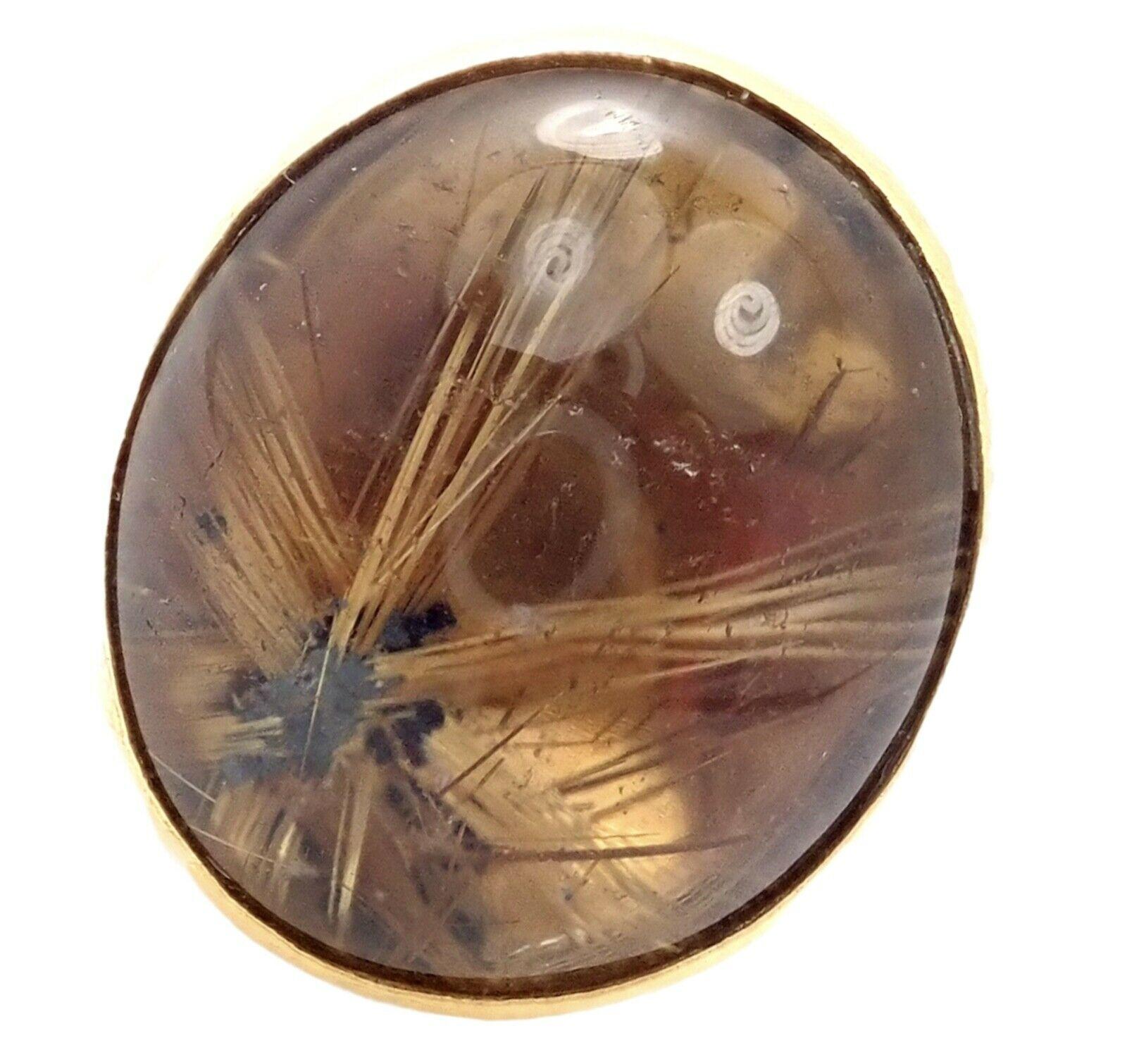 Gurhan Hammered Large Rutilated Quartz Yellow Gold Ring For Sale 2
