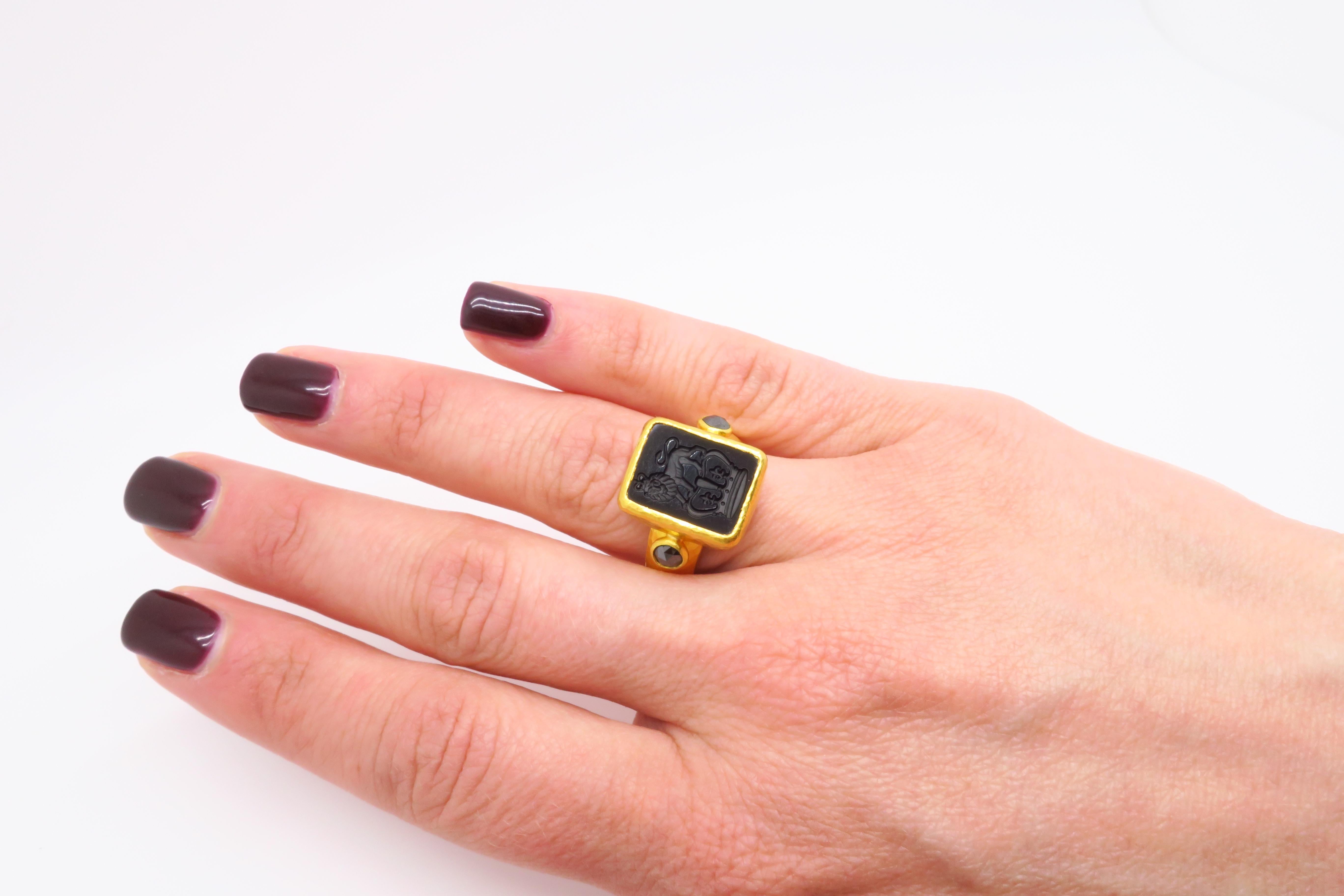Anillo Gurhan de ónice tallado en calcografía y diamante negro en venta 4