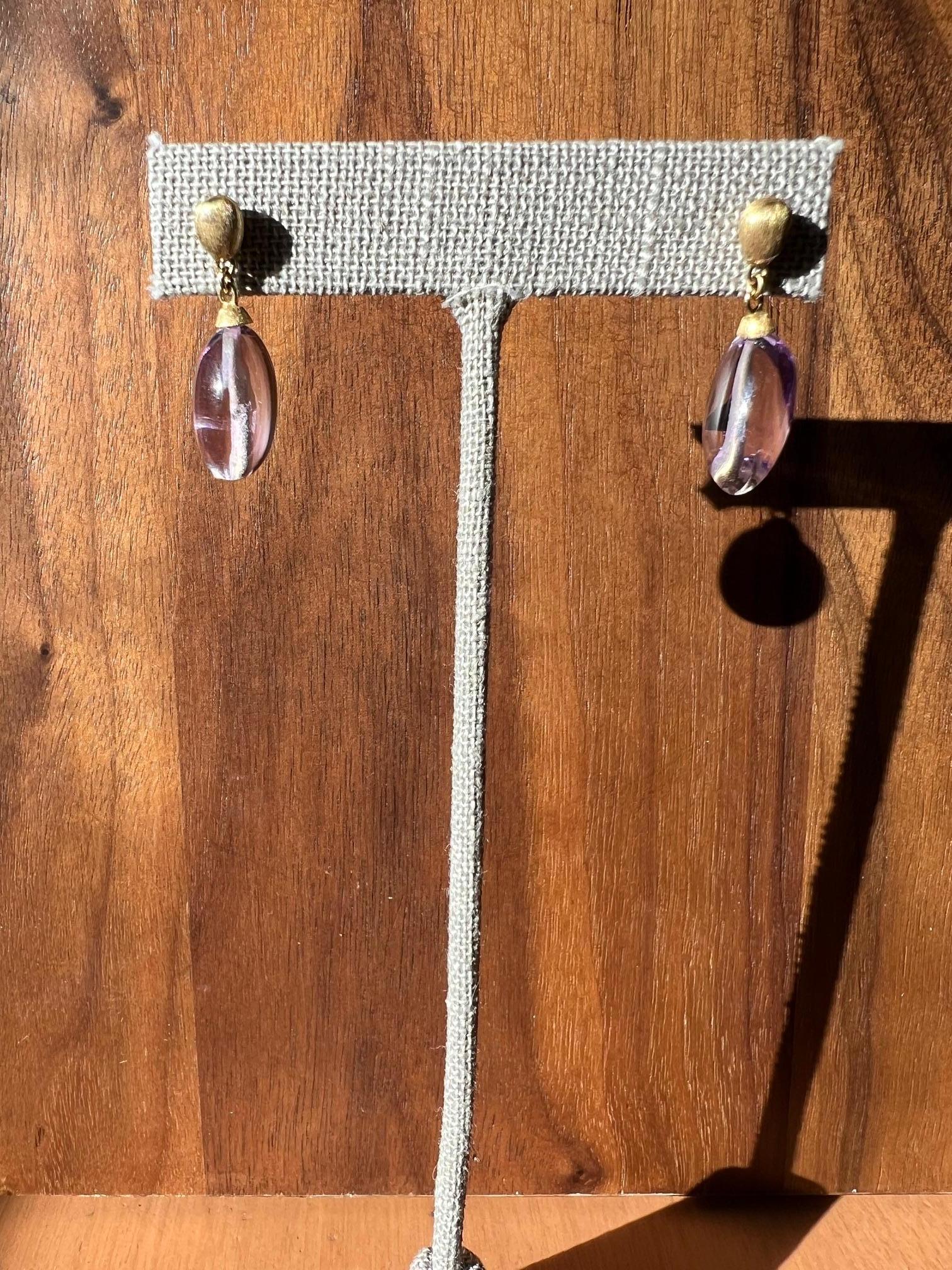 Artisan Marco Bicego Lavender Purple Amethyst And 24ky Drop Gold Earrings For Sale