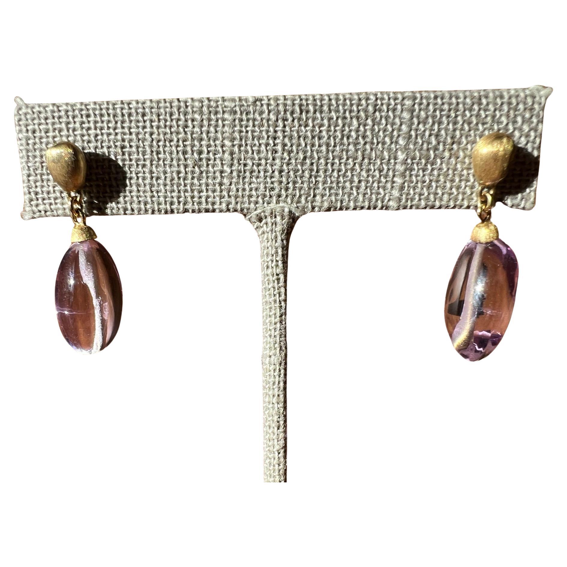 Marco Bicego Lavender Purple Amethyst And 24ky Drop Gold Earrings For Sale
