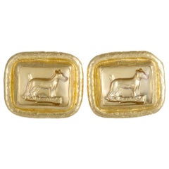 Gurhan Men's 24 Karat Yellow Gold and Crystal Dog Cufflinks