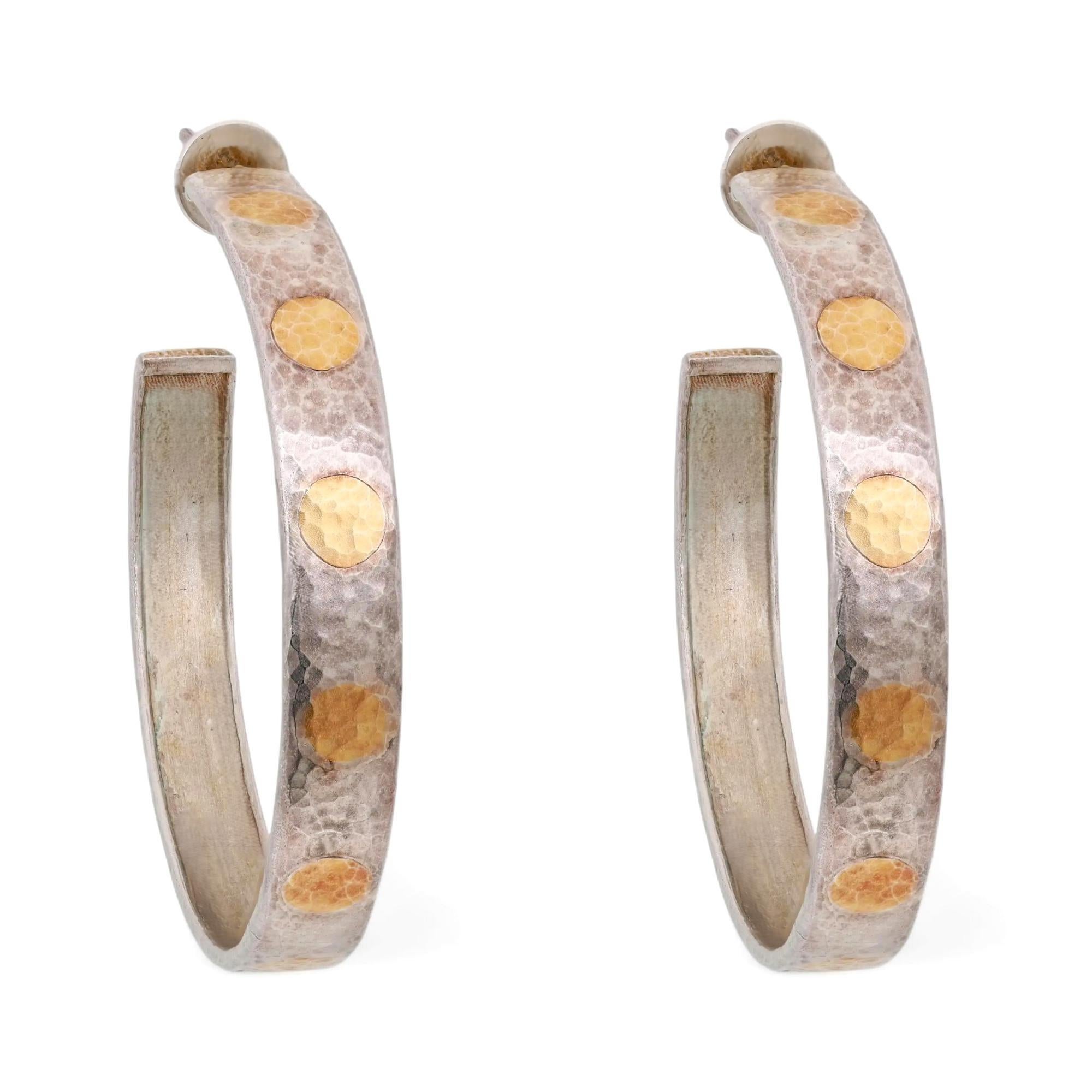 Pre-owned Gurhan Midnight Flake Dots Hoop Earrings 925 Sterling Silver 24k Yellow Gold