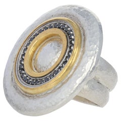 Gurhan Moon Beam Ring, 24k Yellow Gold & Sterling Silver Black Diamonds