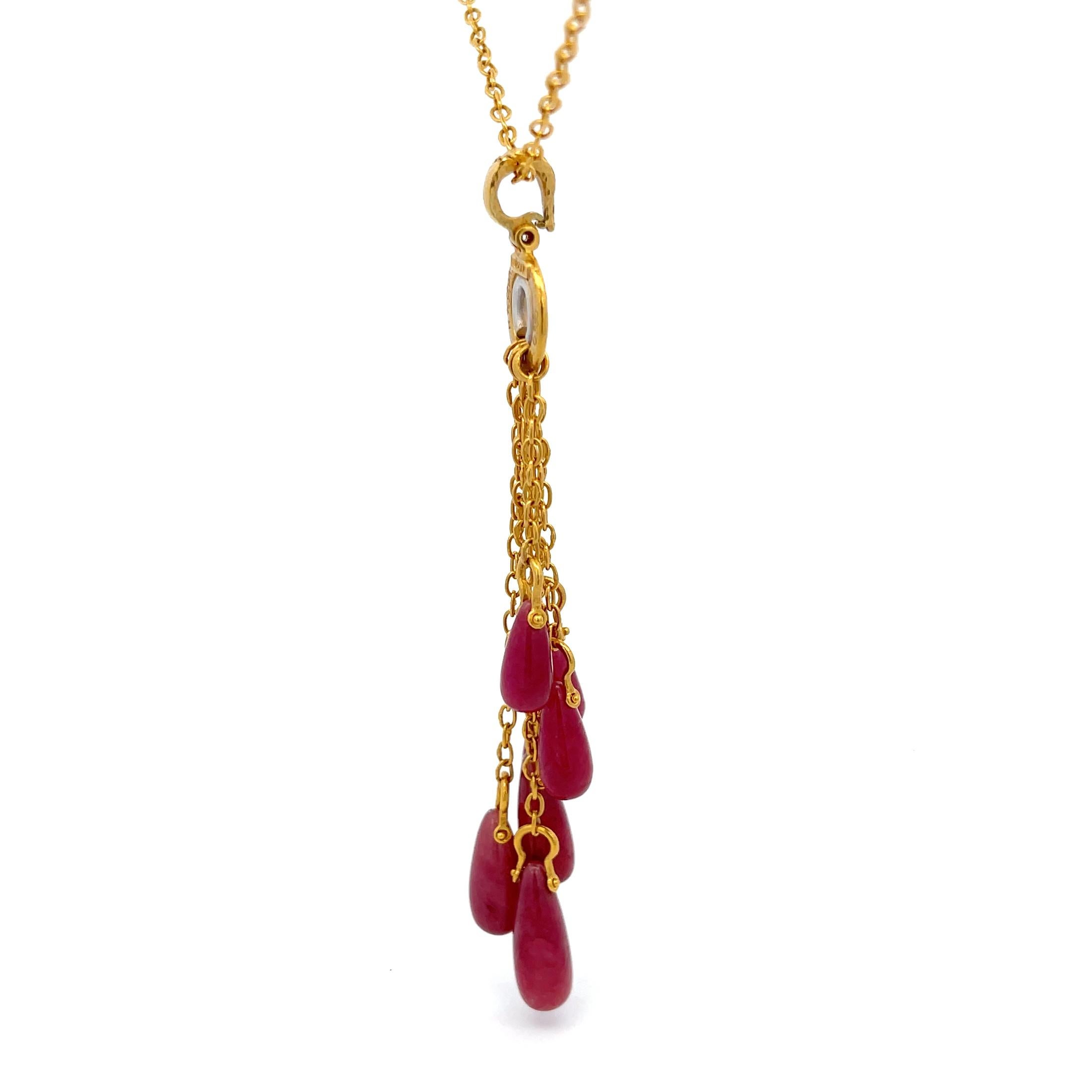 Gurhan Mehrstrangige Briolette-Rubin-Halskette 24K Gold im Angebot 1