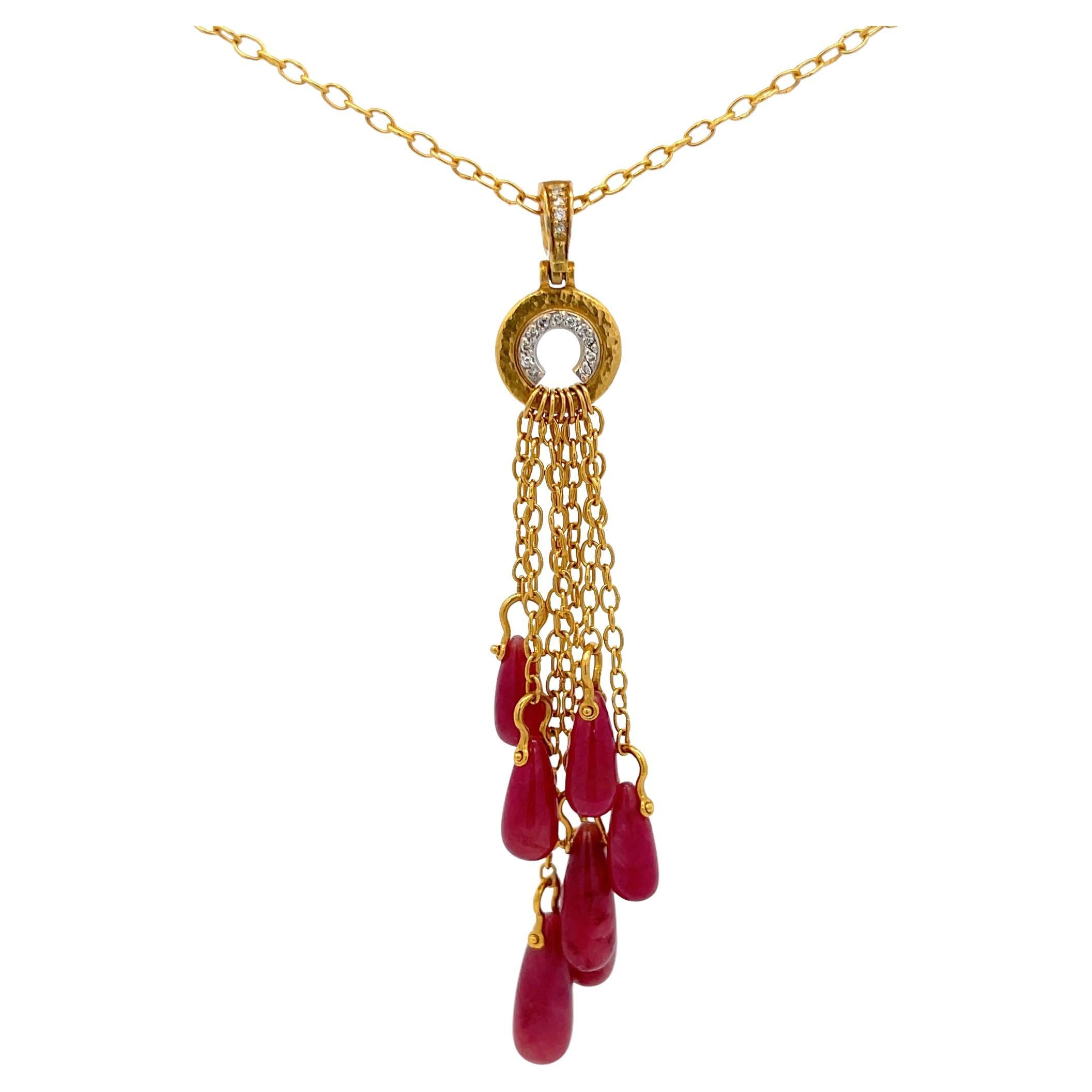 Gurhan Multi Strand Briolette Ruby Necklace 24K Gold