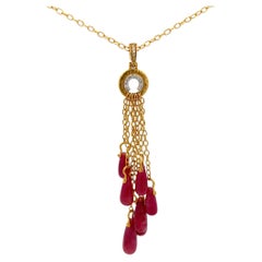 Gurhan Multi Strand Briolette Ruby Necklace 24K Gold