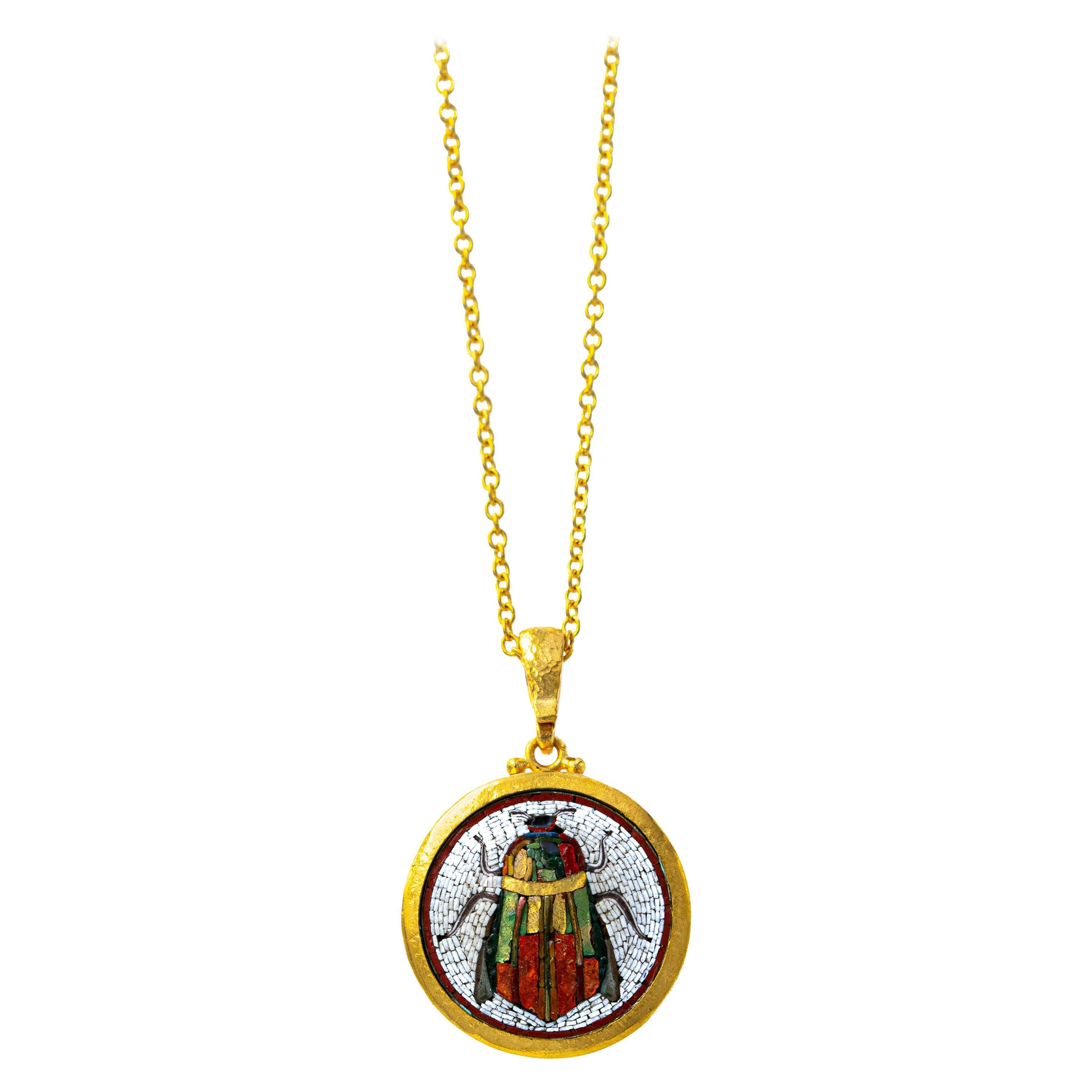 Gurhan One of a Kind Mosaic Pendant Necklace in 24 Karat Yellow Gold For Sale