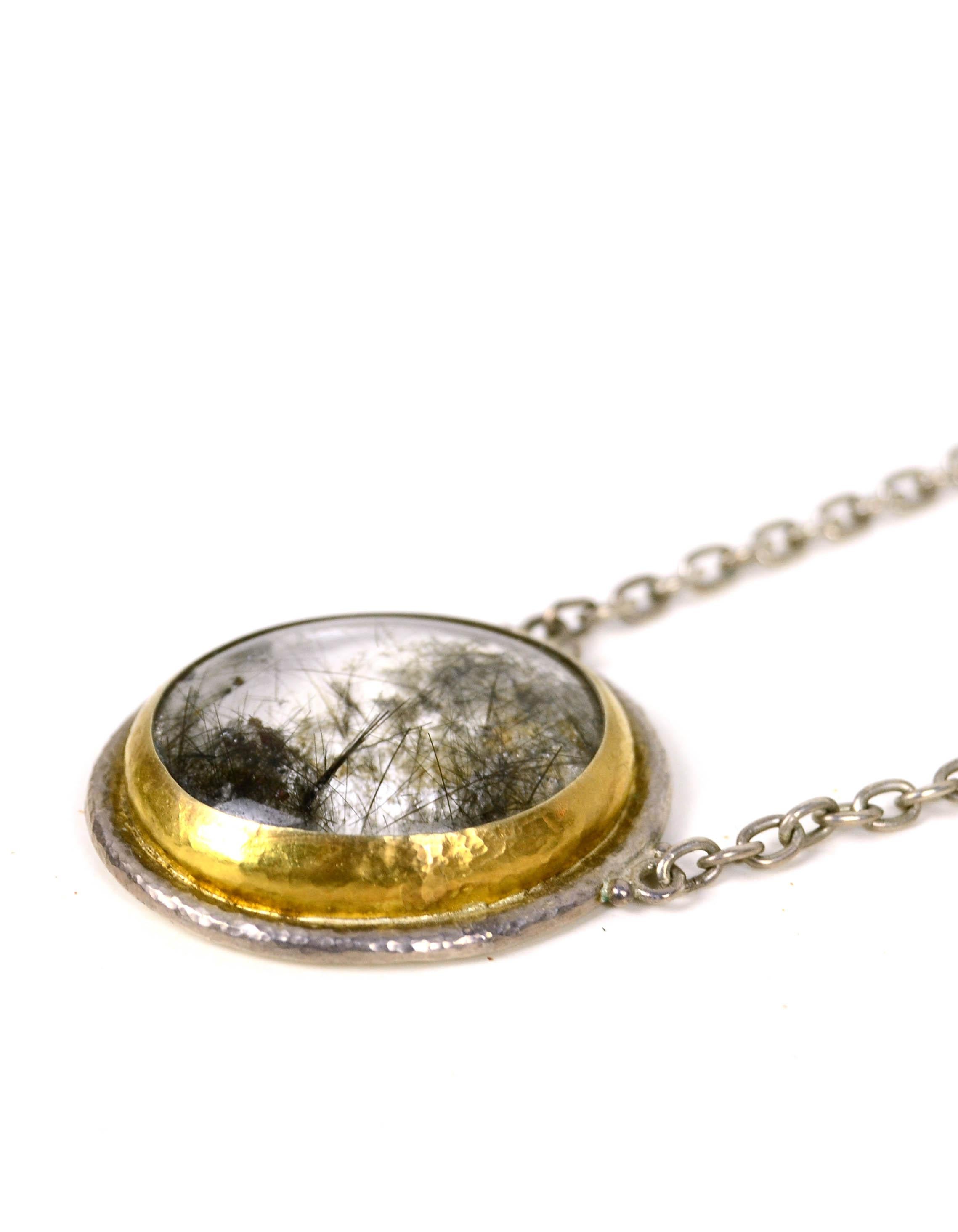 Oval Cut Gurhan One-of-a-Kind Sterling Necklace w/ Tourmalated Quartz Pendant w/ 24k Gold