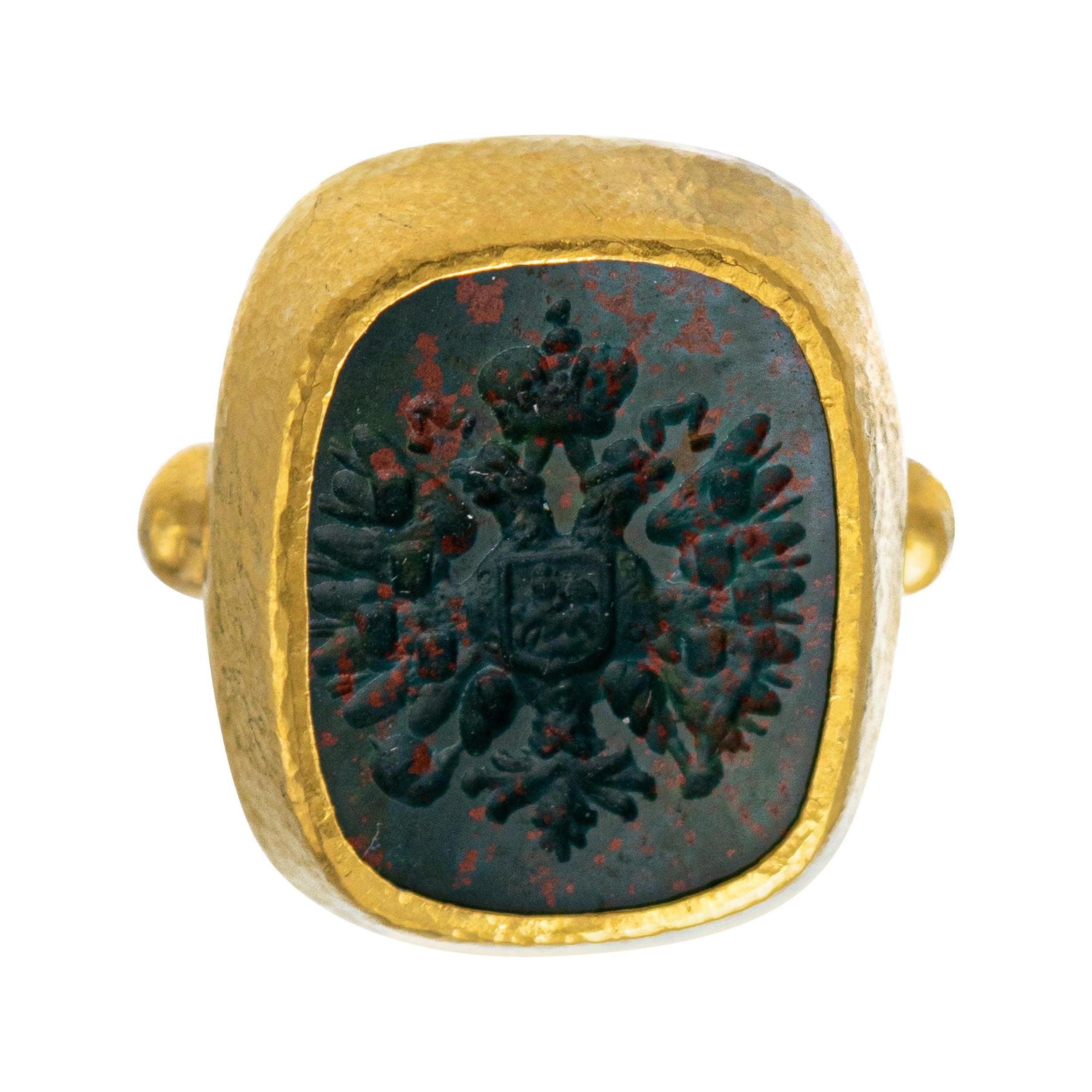Gurhan One of a Kind Two-Headed Eagle Intaglio Ring For Sale